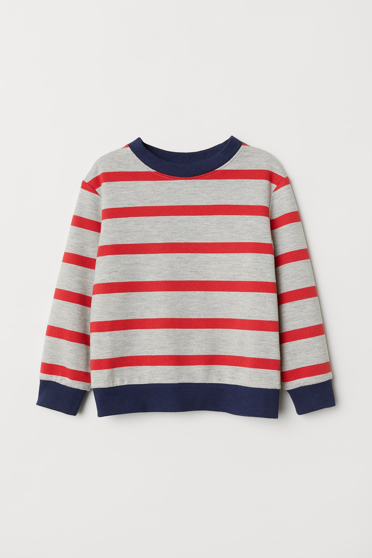 Striped sweatshirt - Crew-neck - Long sleeve - Light grey marl/Red ...