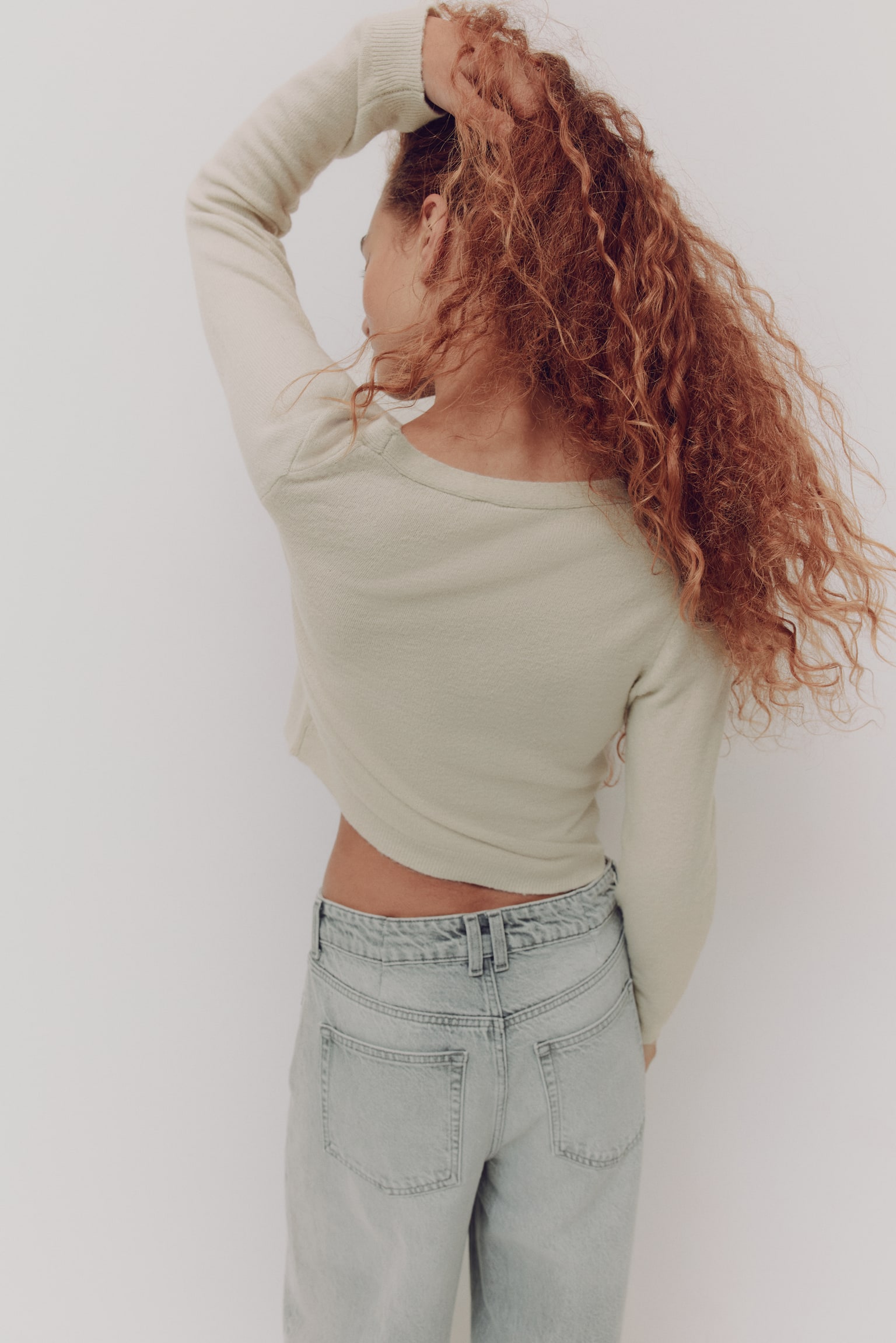 Кардиган із V-подібною горловиною - Світло-бежевий/Світло-рожевий/Світло-сірий меланж - 3