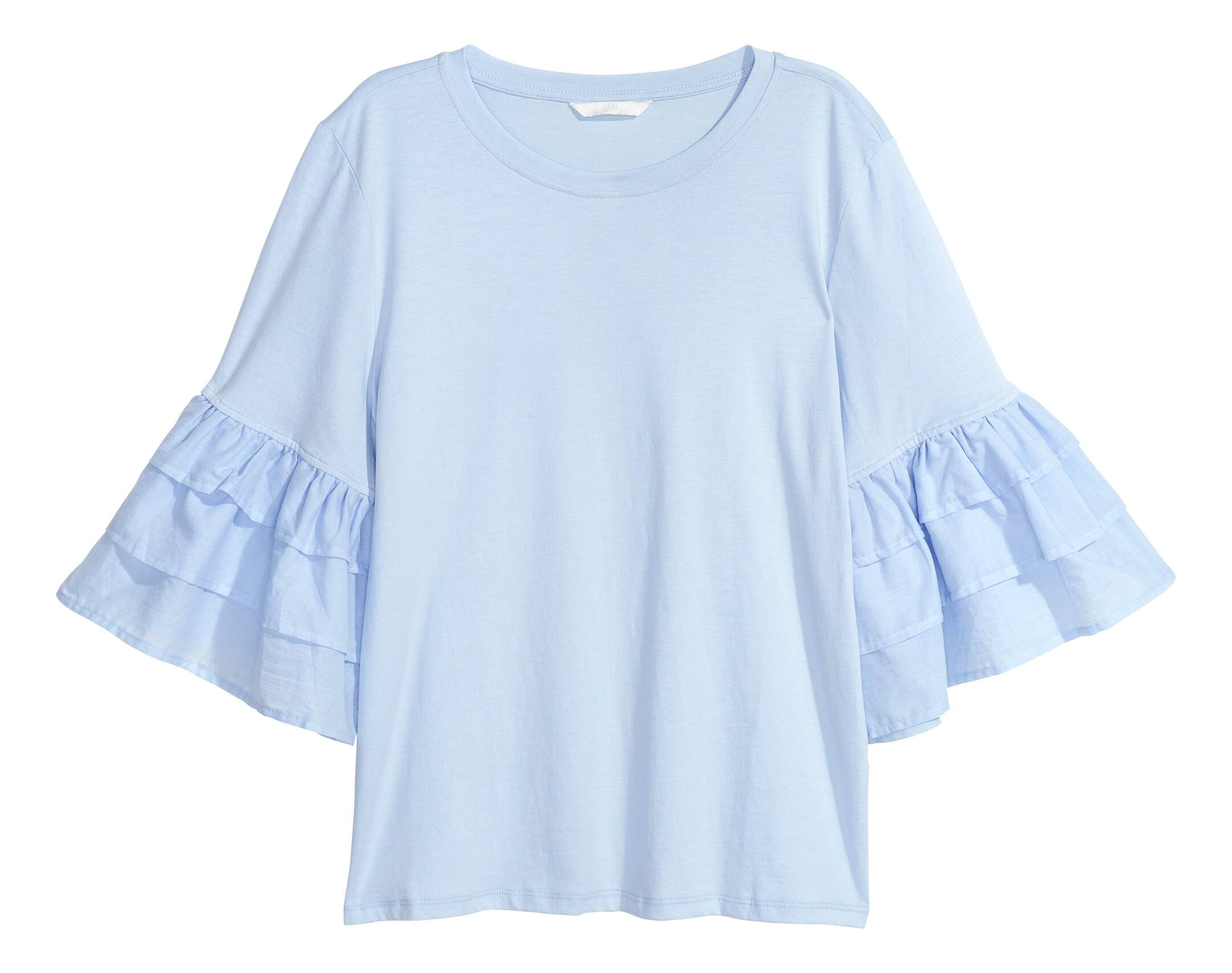 View larger image: Top with flounced sleeves - Light blue - Ladies | H&M GB 1