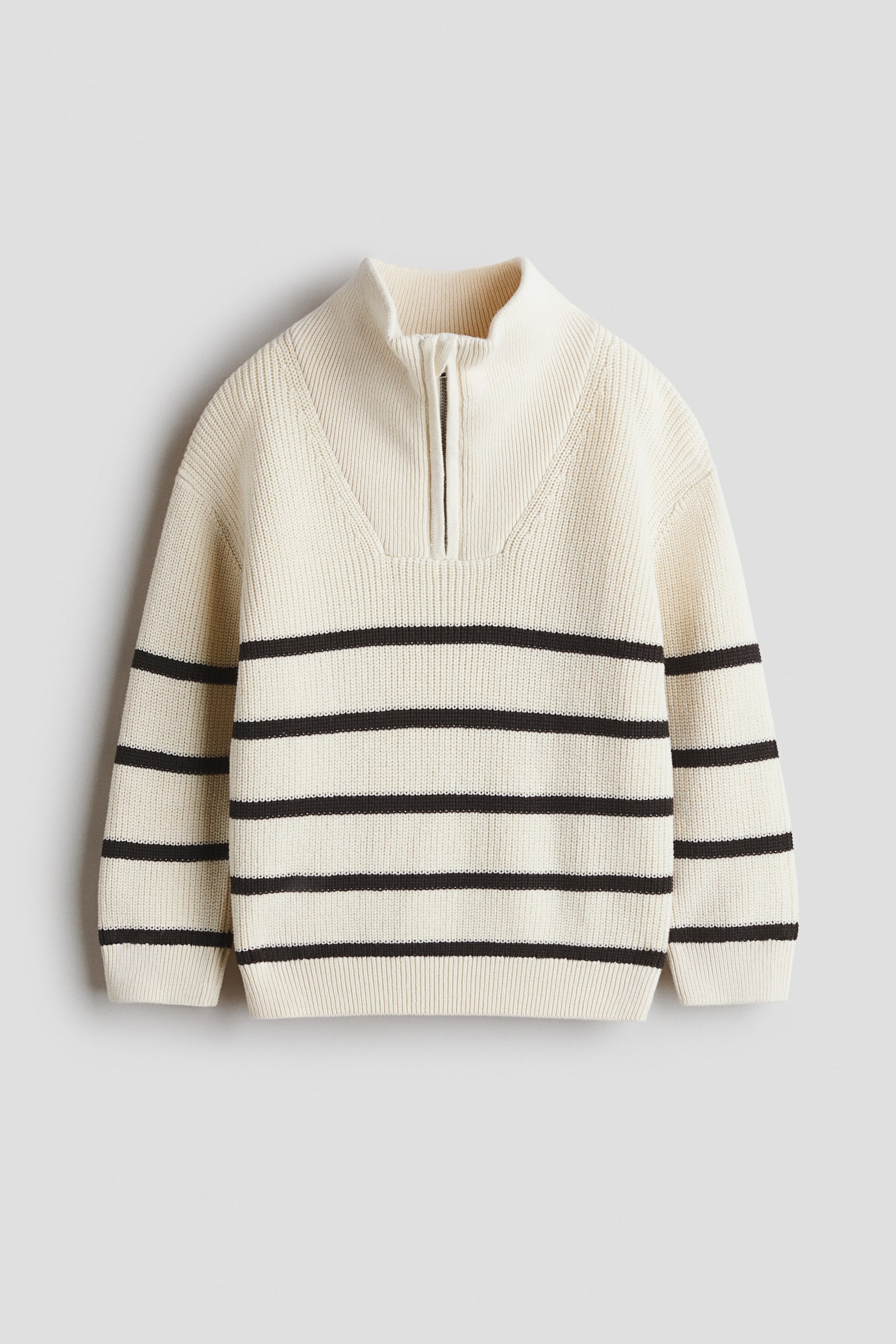 Zip-top cotton jumper - Cream/Striped - 1