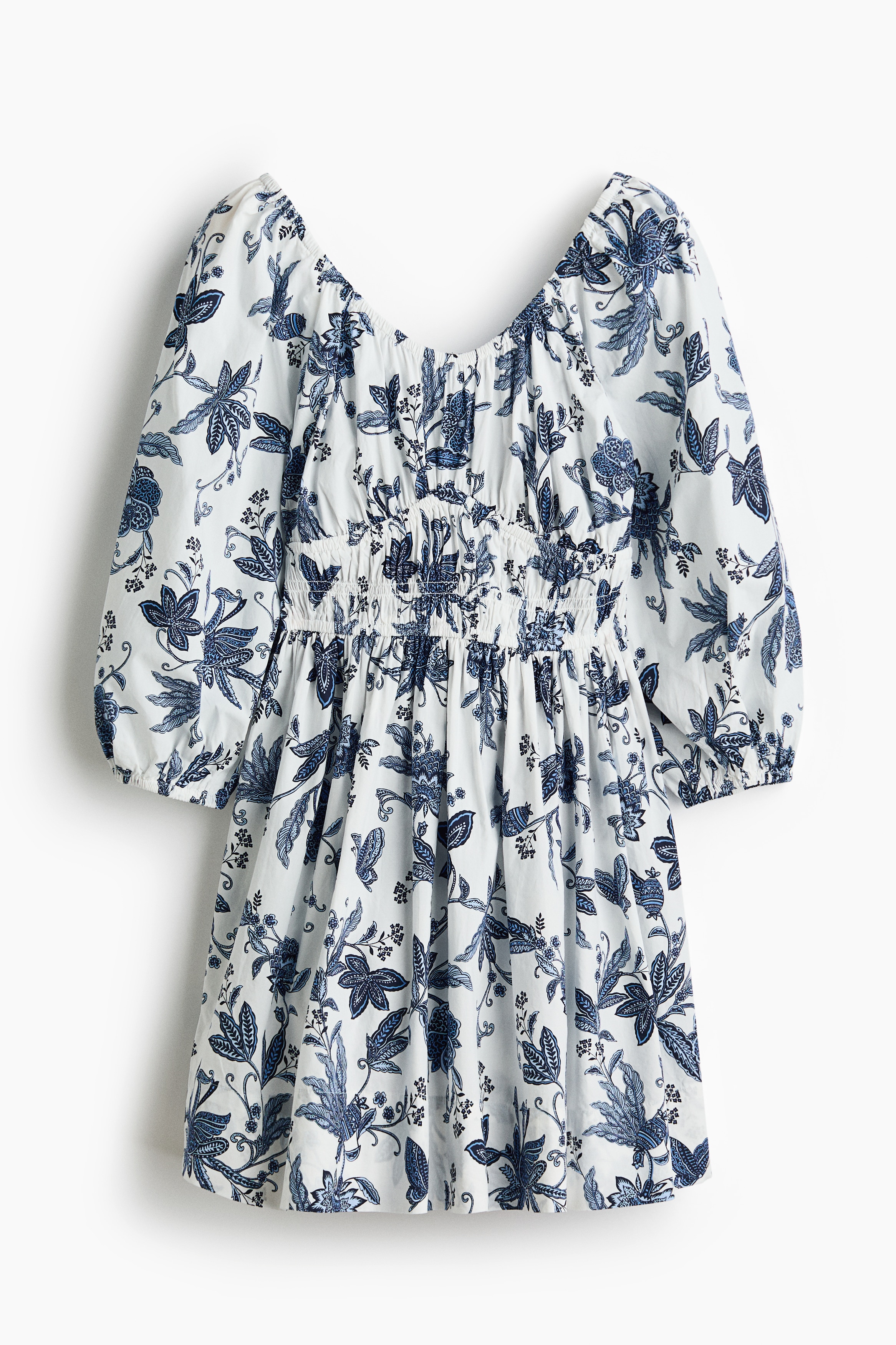 傘襬棉質洋裝 - 白色/花朵/白色/花朵/綠色/印花