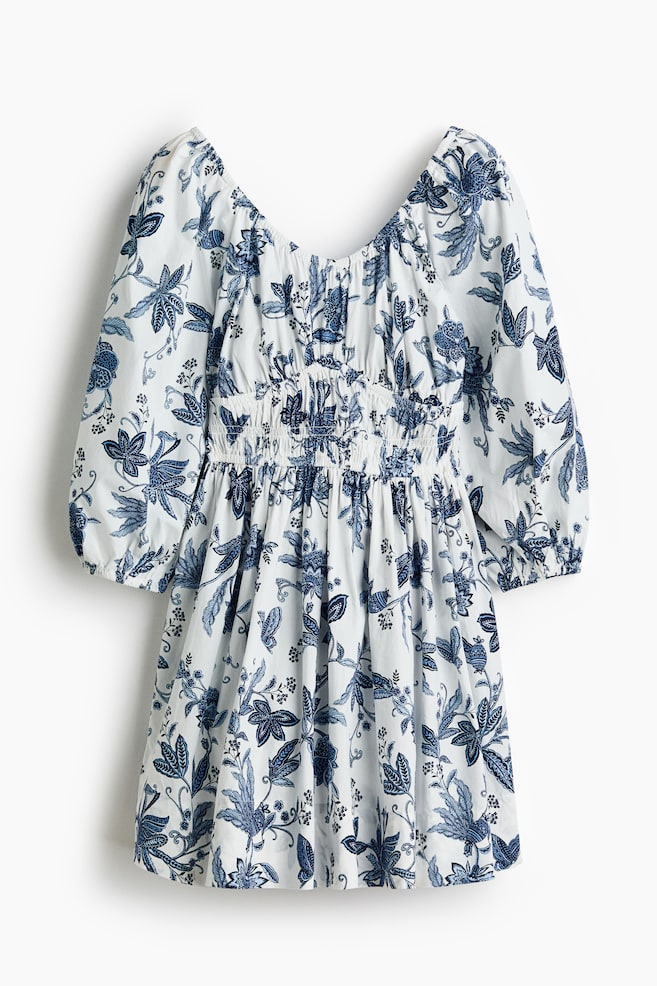 Flared-skirt cotton dress - White/Floral/White/Floral - 1