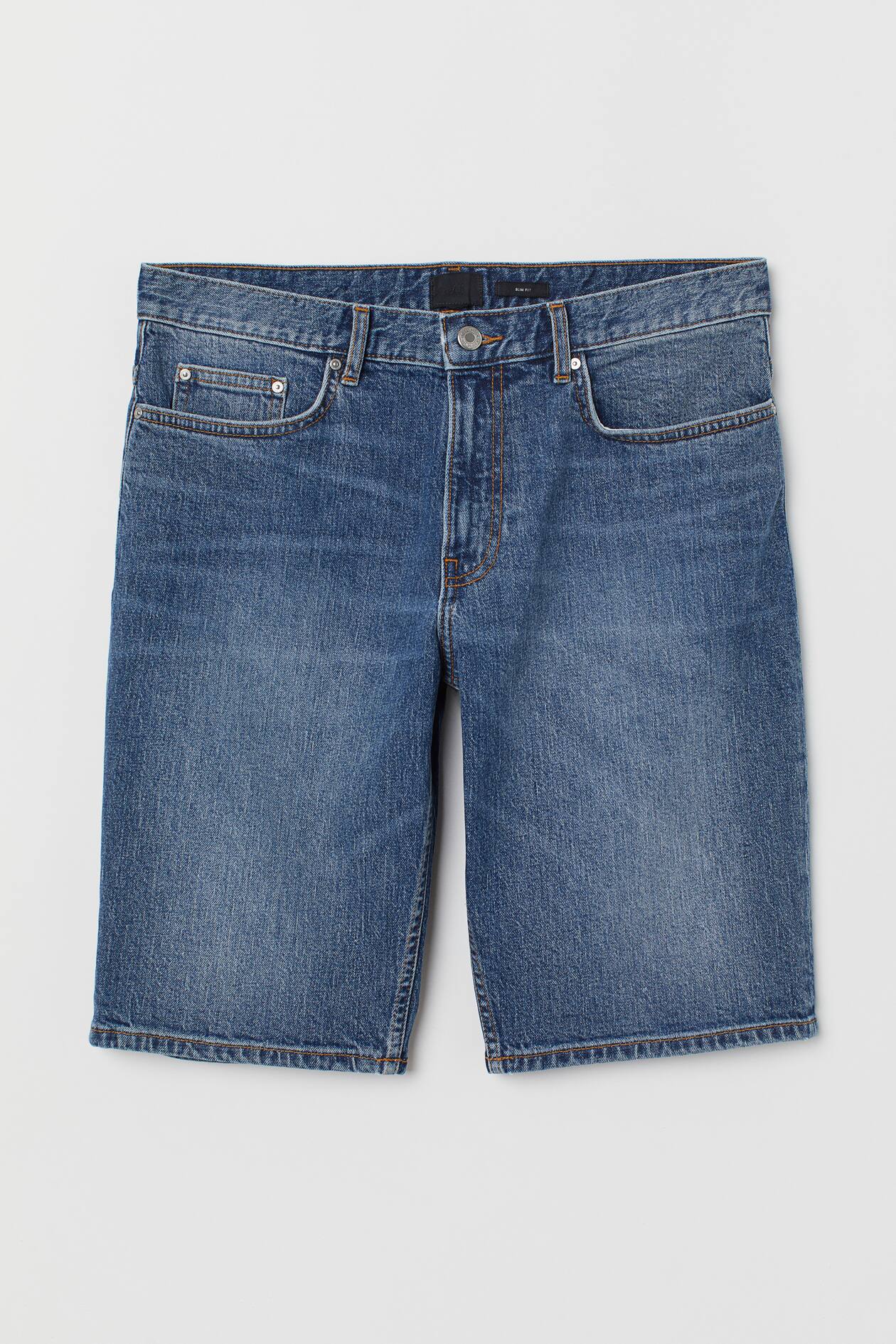 Slim Denim Shorts - Regular waist - Knee-length - Blue - Men | H&M US