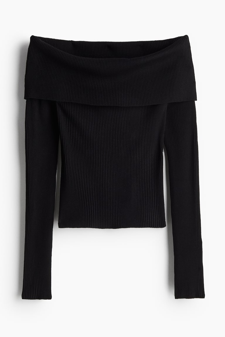 Rib-knit Off-the-shoulder Top - Black - Ladies | H&M US