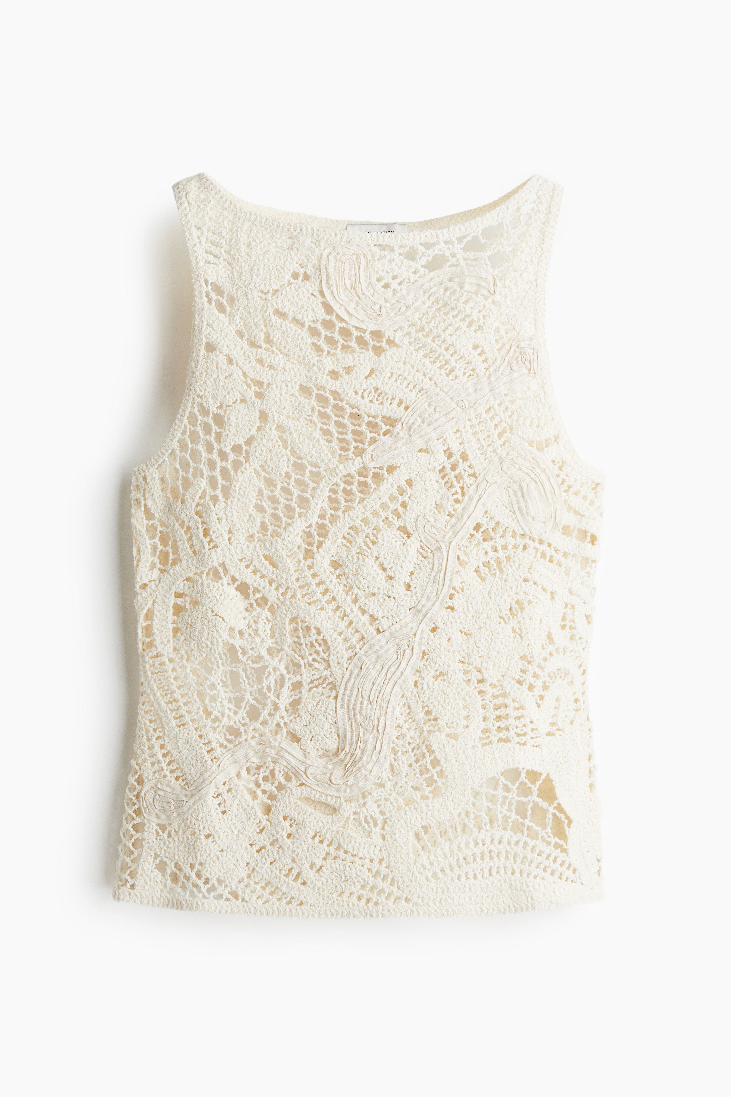 Tığ İşi Görünümlü Kolsuz Üst - Krem/Hardal sarısı