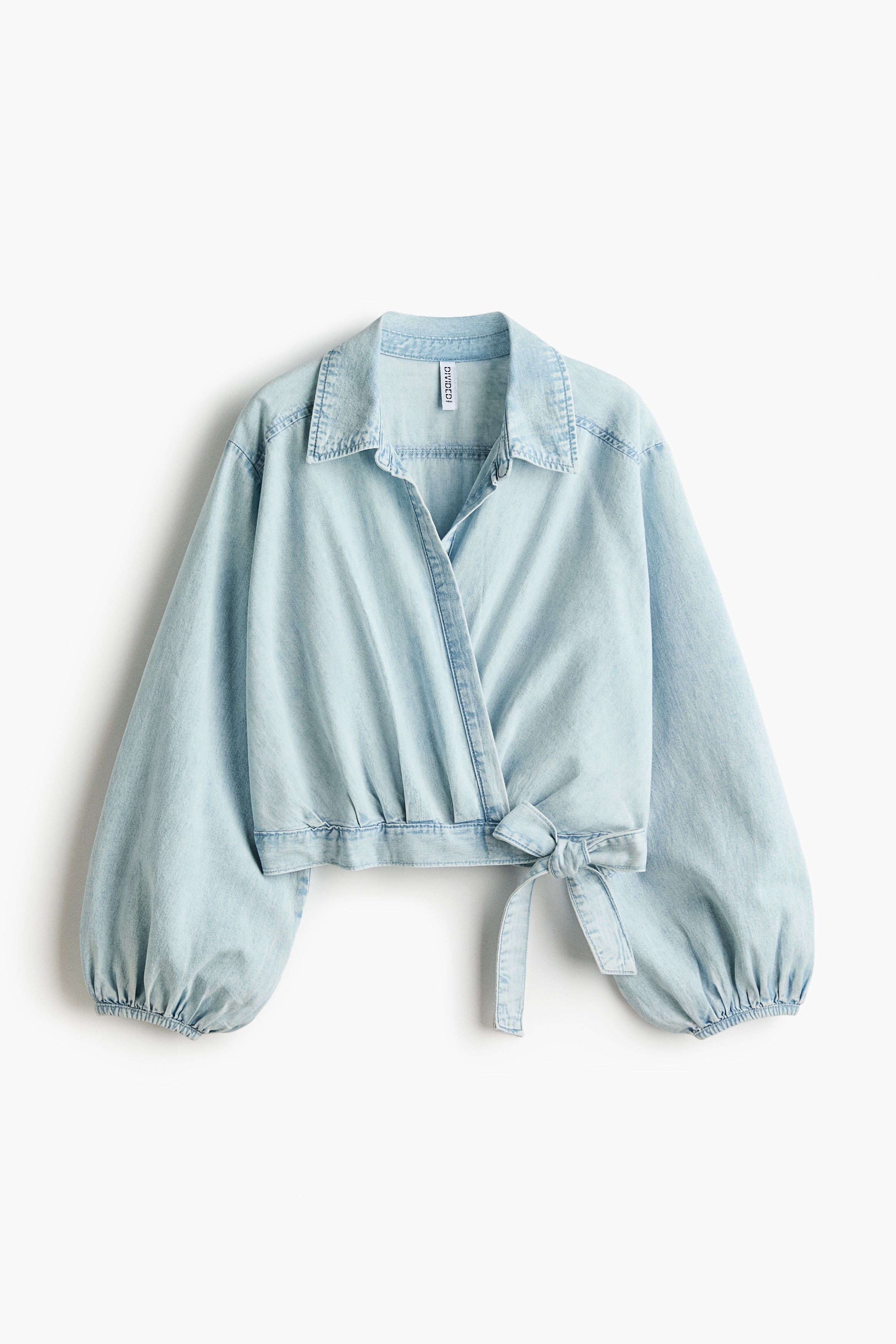 Camicetta in denim con incrocio-Blu denim pallido