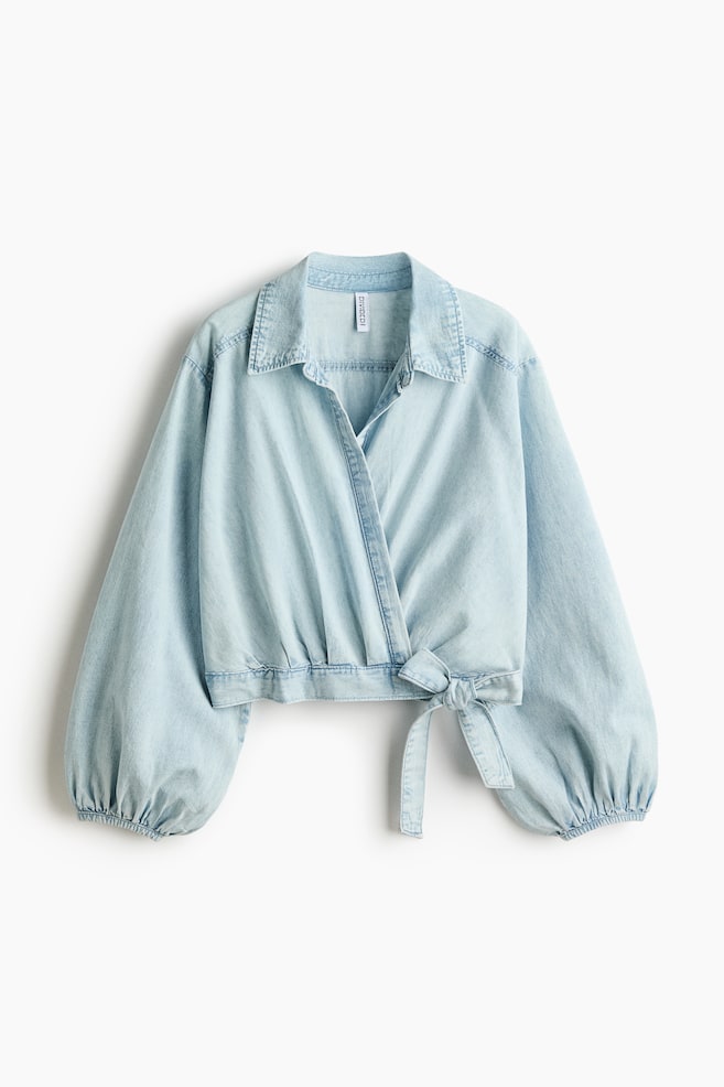 Camicetta in denim con incrocio - Blu denim pallido - 1