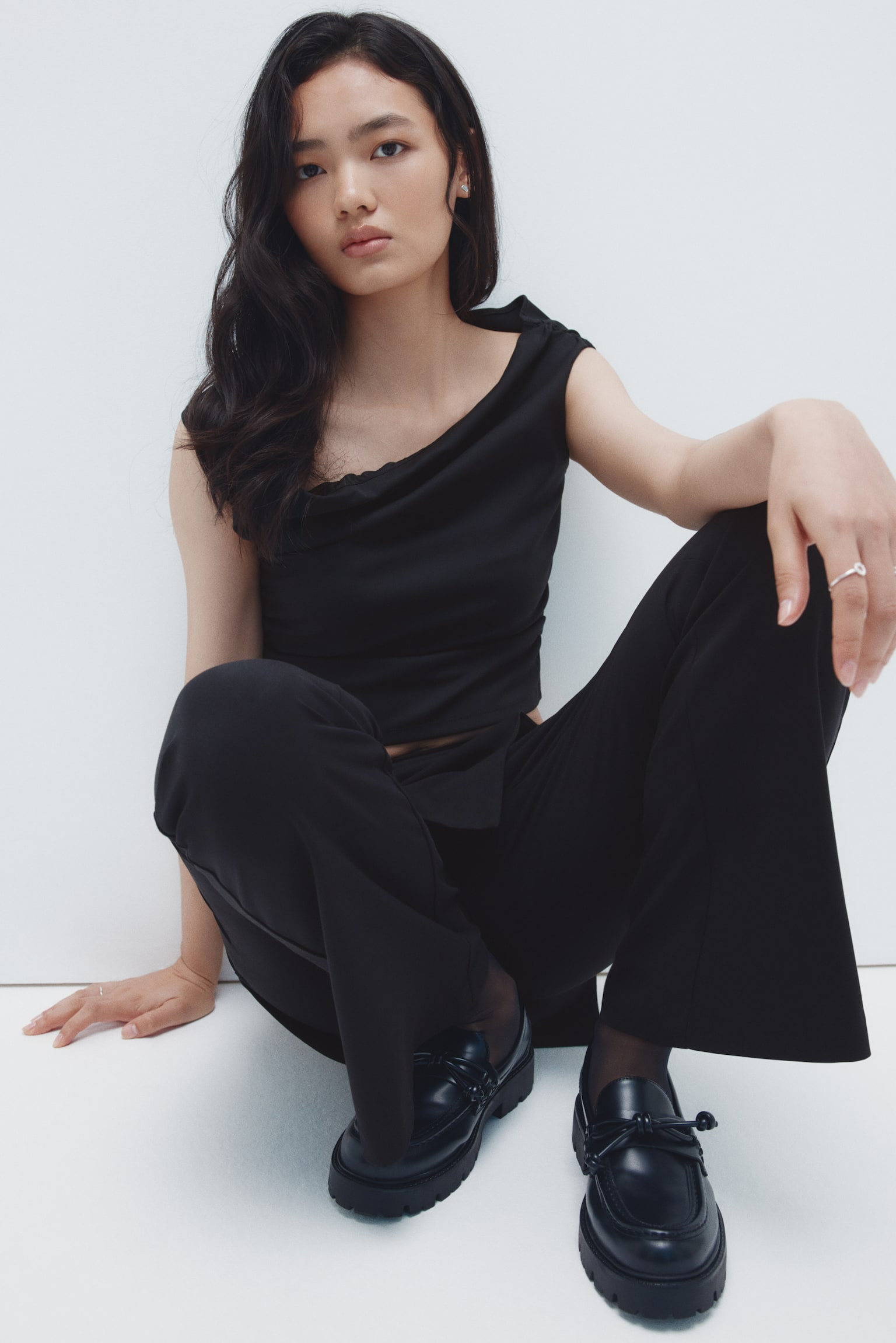 Skirt-layered trousers - 블랙/다크 그레이 - 3