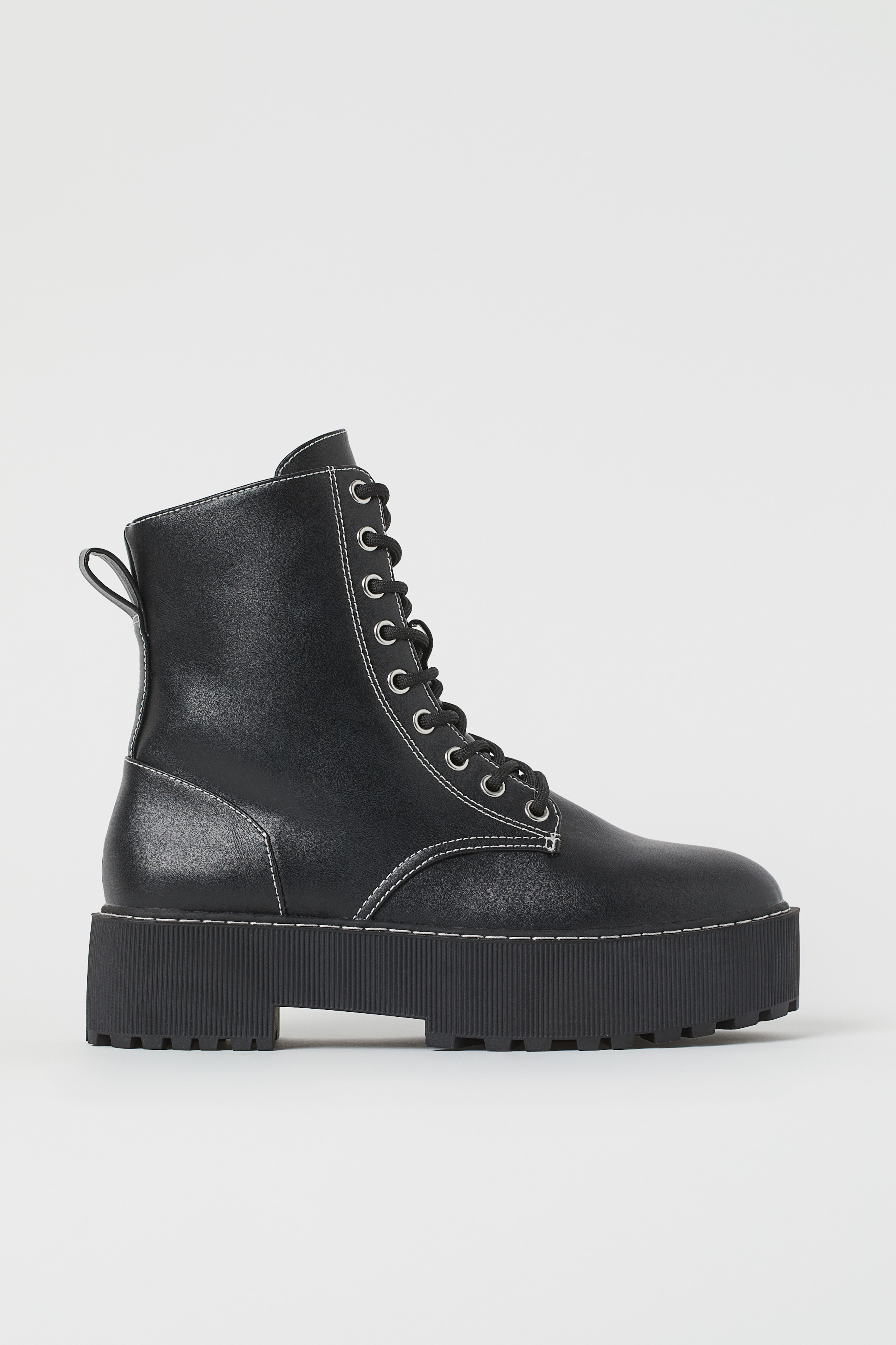 H&m black platform ankle boots best sale