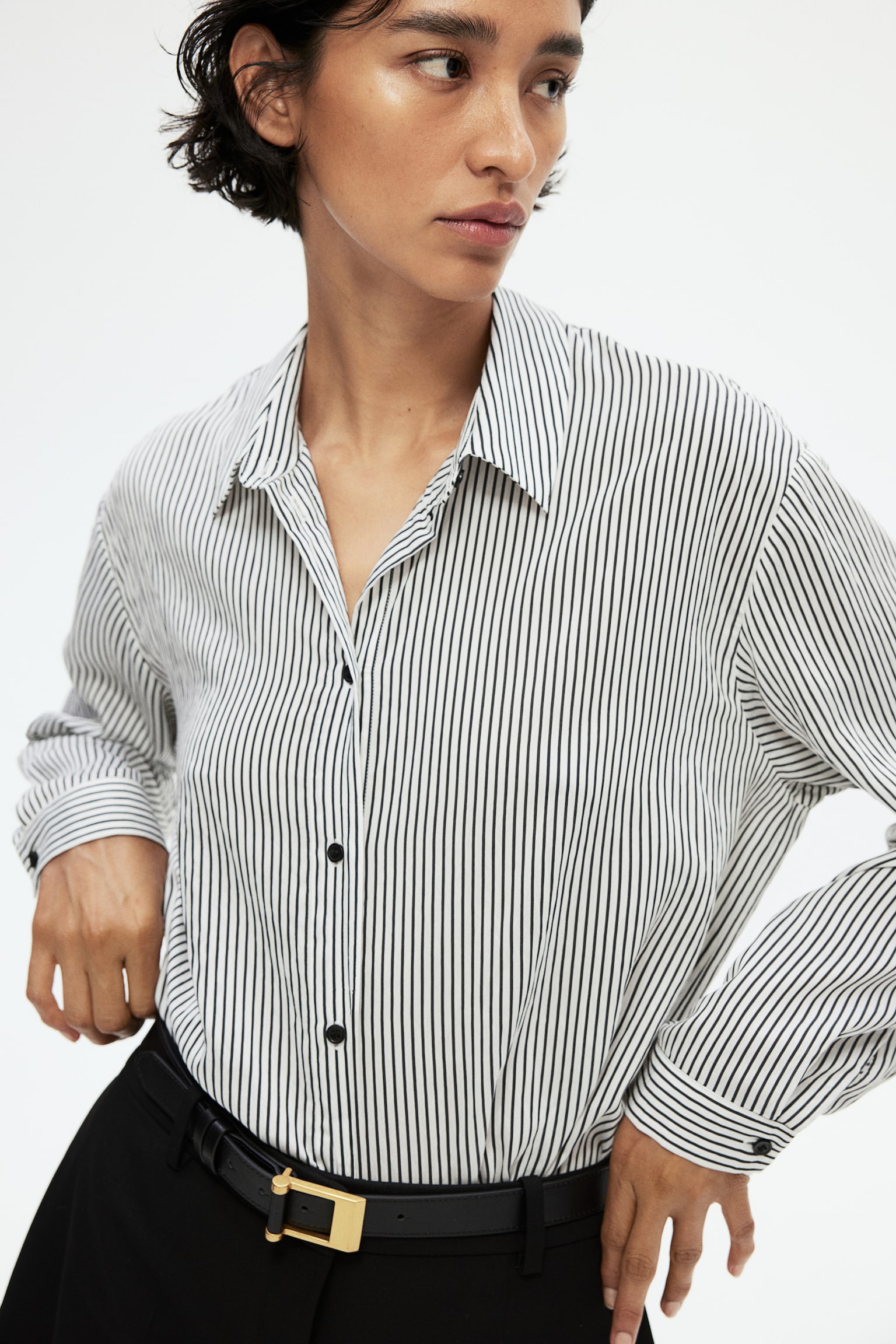 Regular-fit shirt - White/Black striped/Light blue/Striped - 1