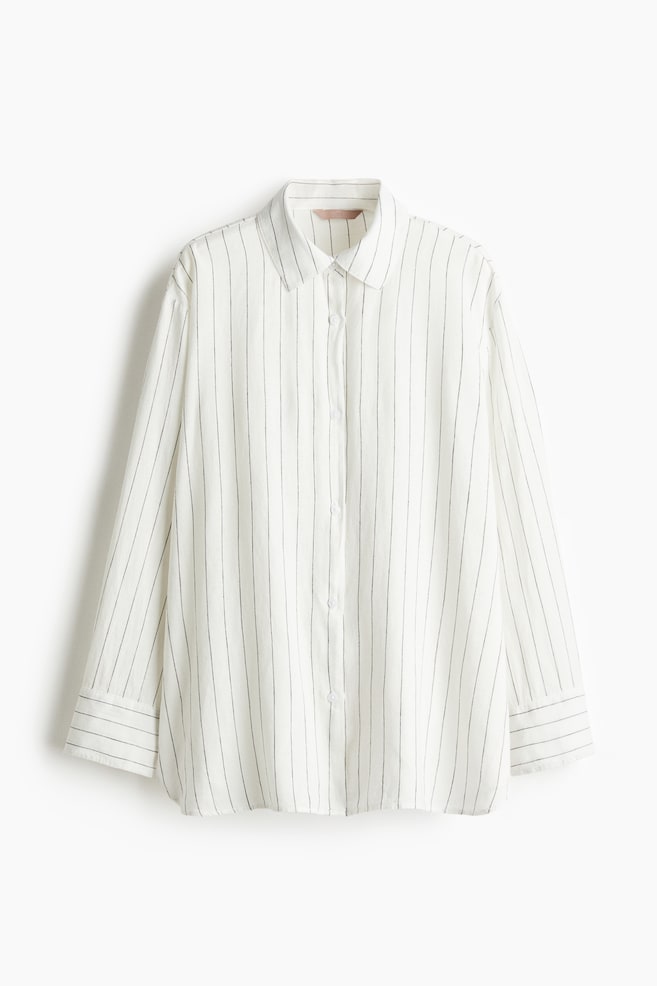 Linen-blend shirt - White/Pinstriped - 1