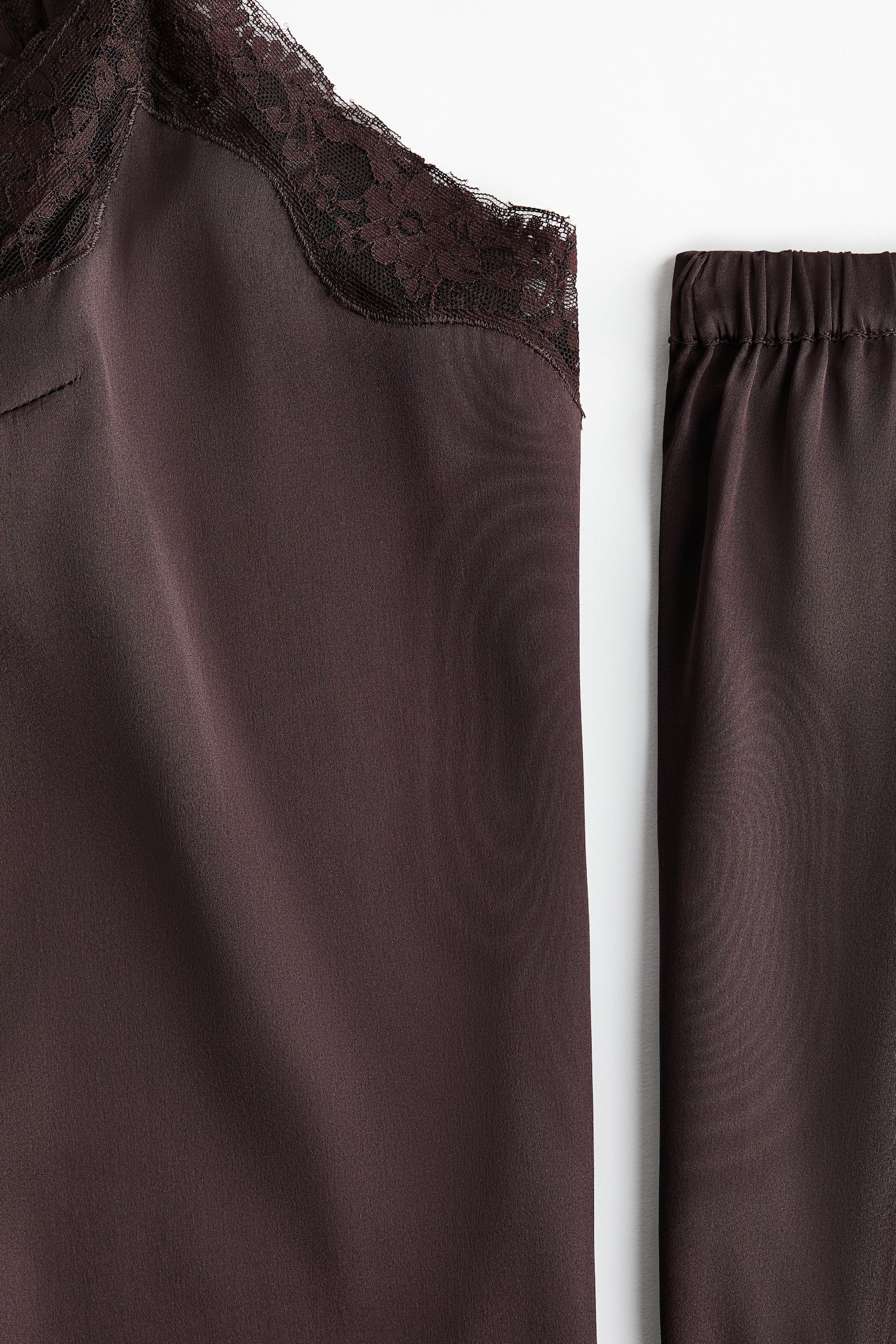 Pijama din satin - Maro-închis/Crem/buline - 6