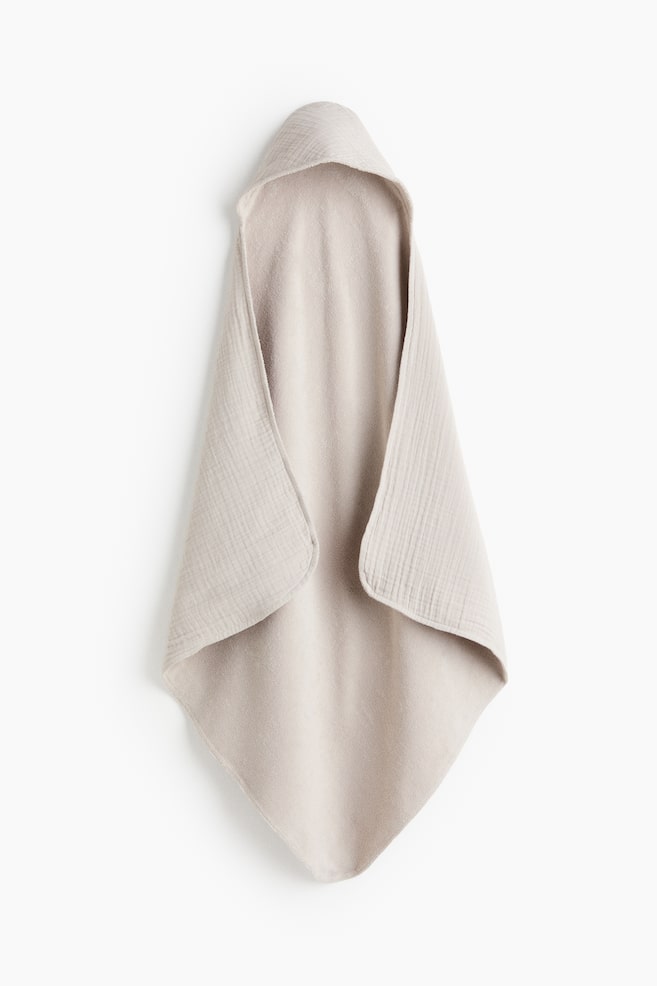 Hooded Muslin Bath Towel - Light taupe/White - 1