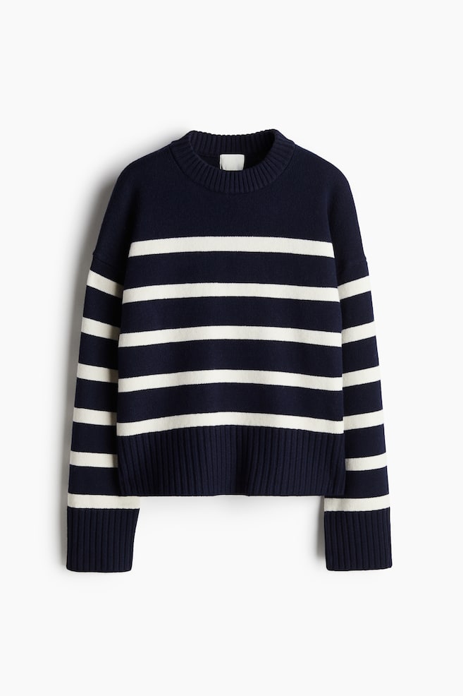 Fine-knit jumper - Navy blue/Striped/Cream/Striped/Dark grey/Striped/Cream/Beige/Striped - 1