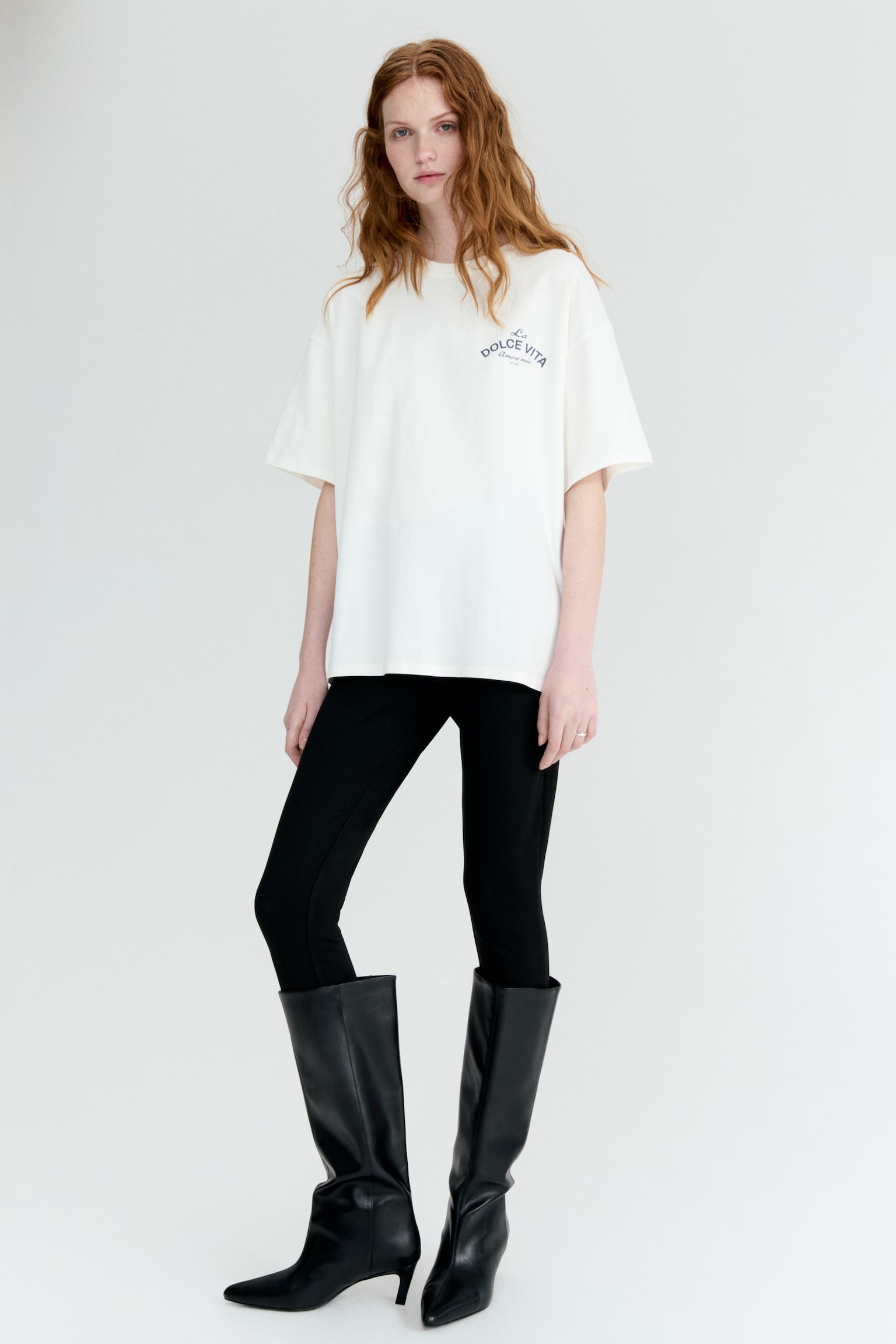 Oversized print-motif T-shirt - White/La Dolce Vita/Light beige/Macchiato/Dark grey/Espresso - 3