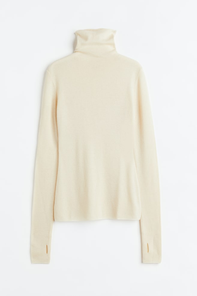 Cashmere-blend polo-neck jumper - Cream/Black - 2