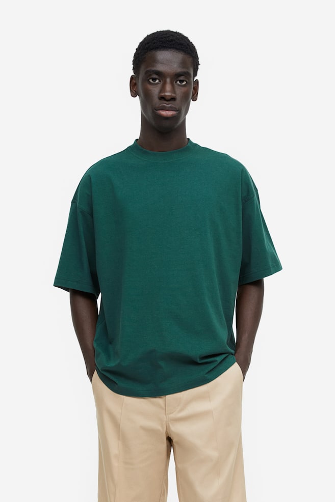 T-shirt i bomuld Oversized Fit - Mørkegrøn/Sort - 2