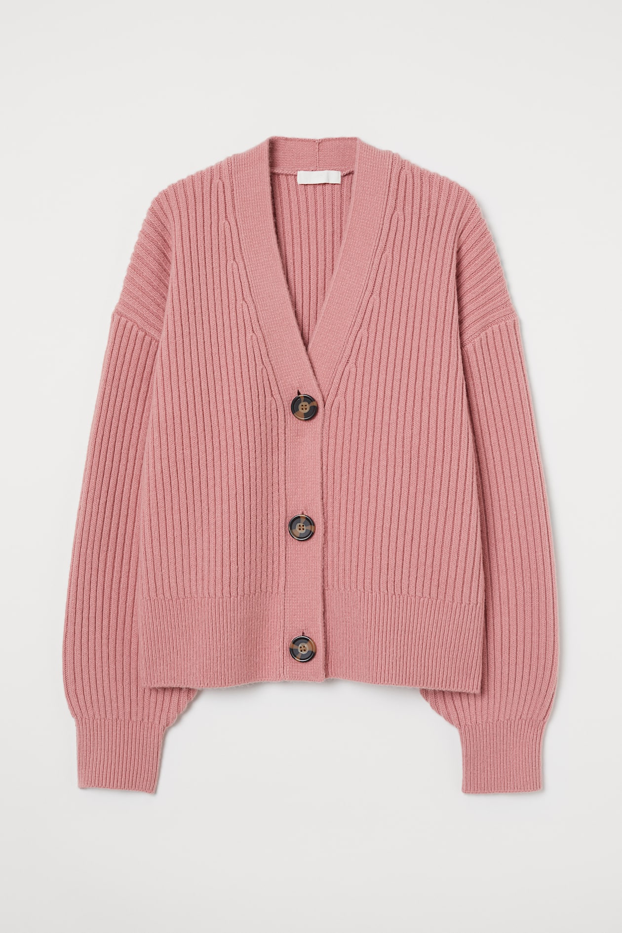 Rib-knit cardigan - V-neck - Long sleeve - Pink - Ladies | H&M GB