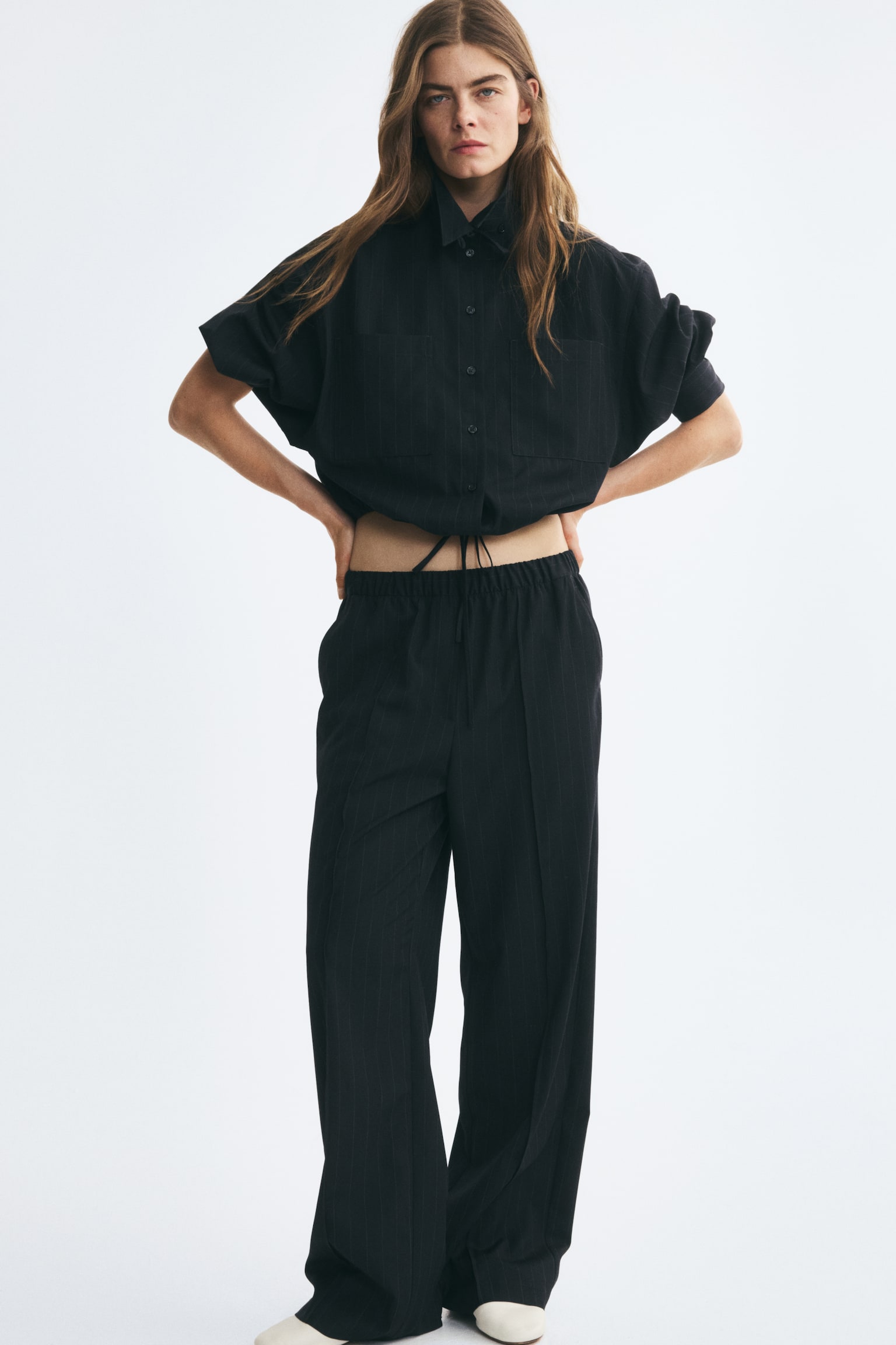 Женские брюки H&M Loose-Fit Pull-On, цвет: Тёмно-синий — фото 3