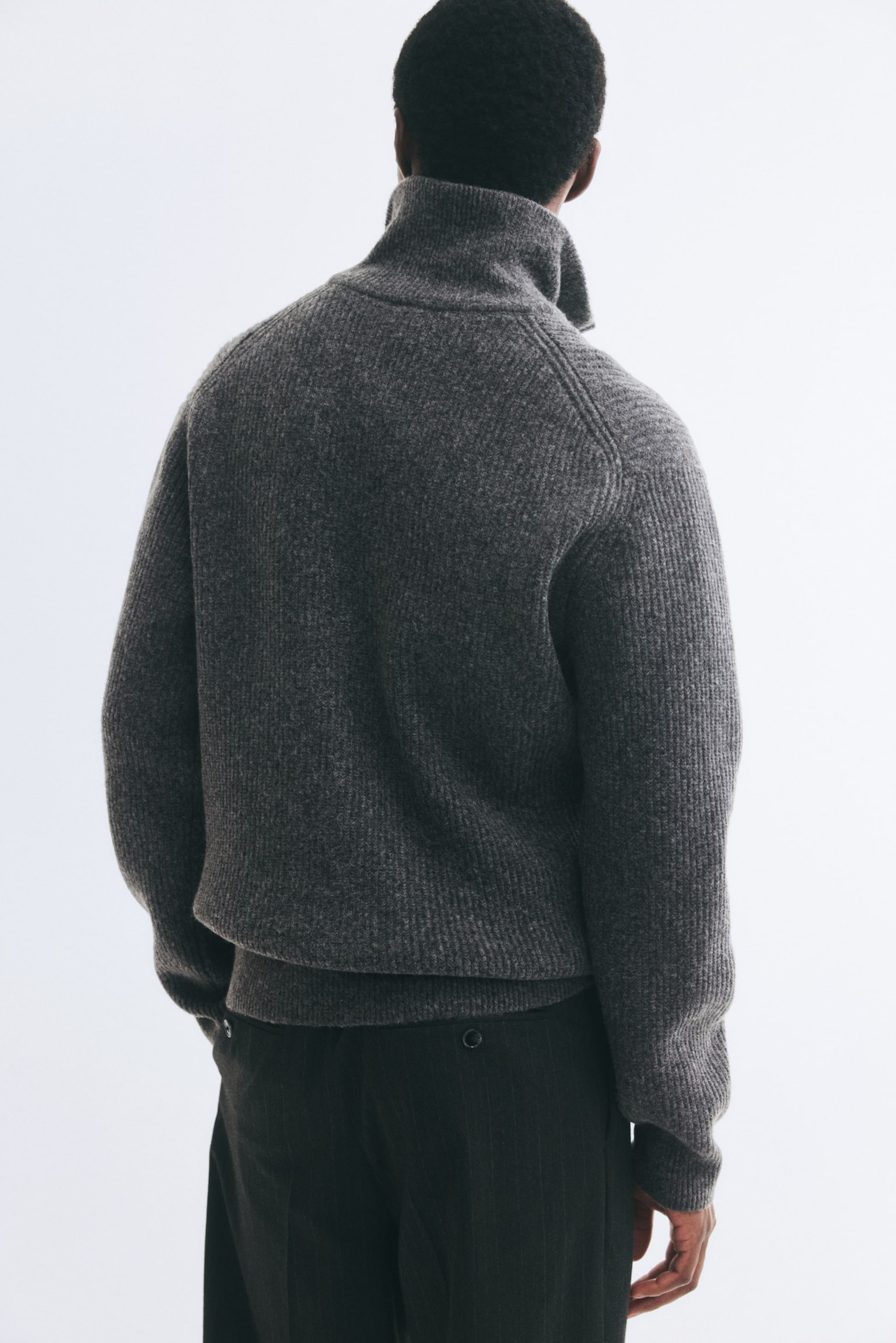 Мужской кардиган H&M Regular-Fit Rib-knit Cardigan with Zipper, цвет: Тёмный серый меланжевый — фото 4