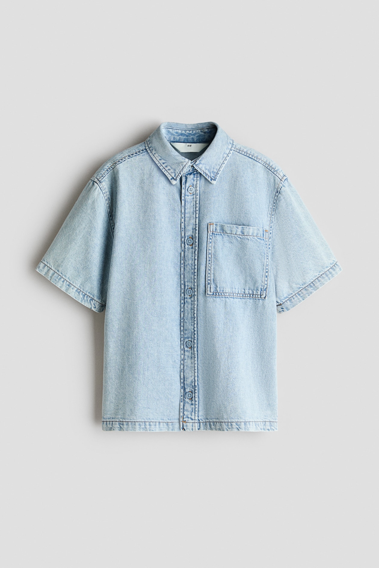Light denim blue Short-Sleeved Denim Shirt for kids | H&M US