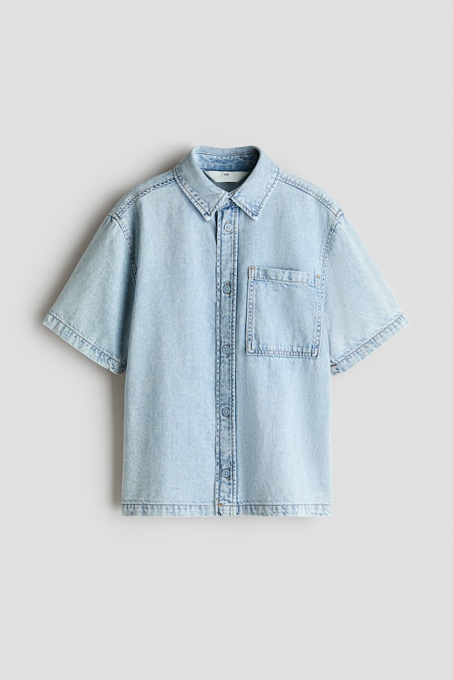 Short-sleeved denim shirt - Light denim blue/Dark denim grey - 1