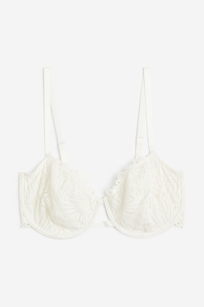 Non-padded underwired lace bra - White/Black - 2