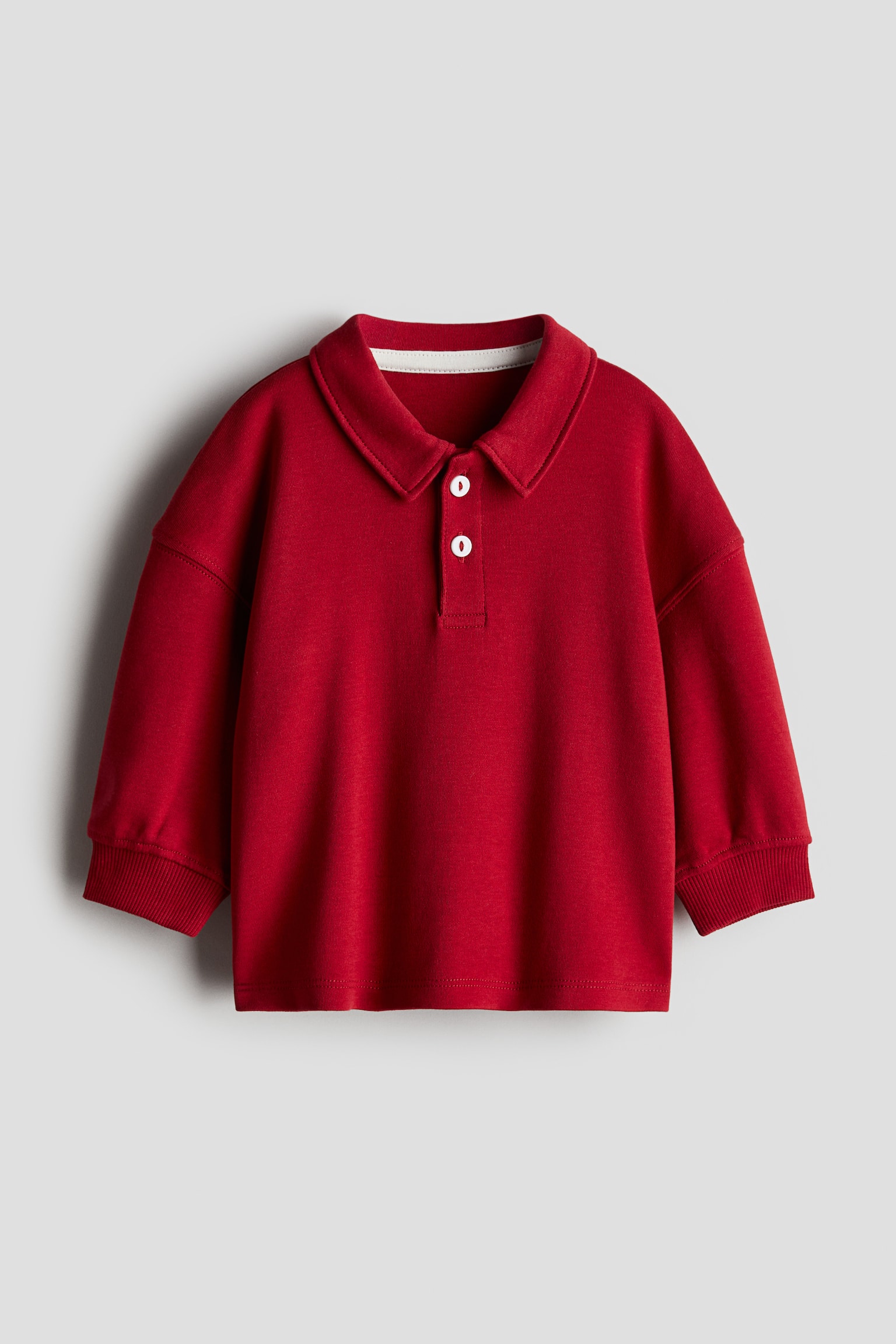 Long-sleeved polo shirt - Red/Navy blue - 1