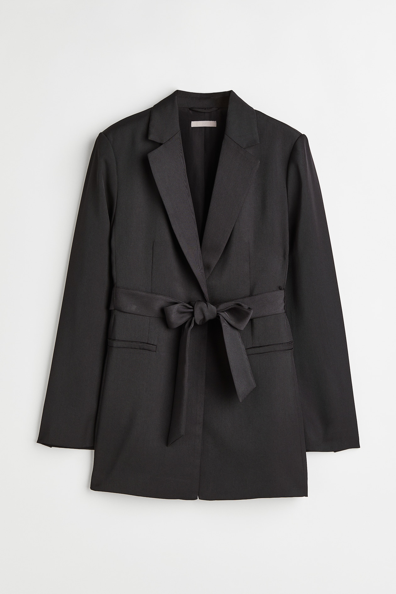 Tie-belt Jacket - Long sleeve - Long - Black - Ladies | H&M US