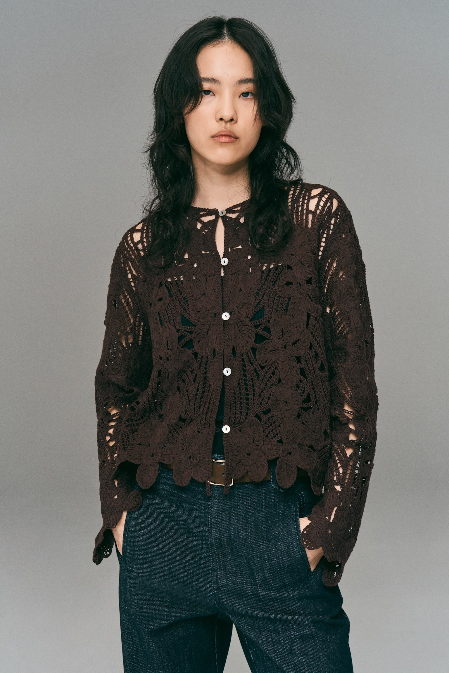 레이스 가디건 - 다크 브라운 - 5