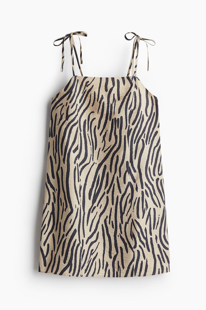 Dress with Tie Shoulder Straps - Light beige/patterned - 1