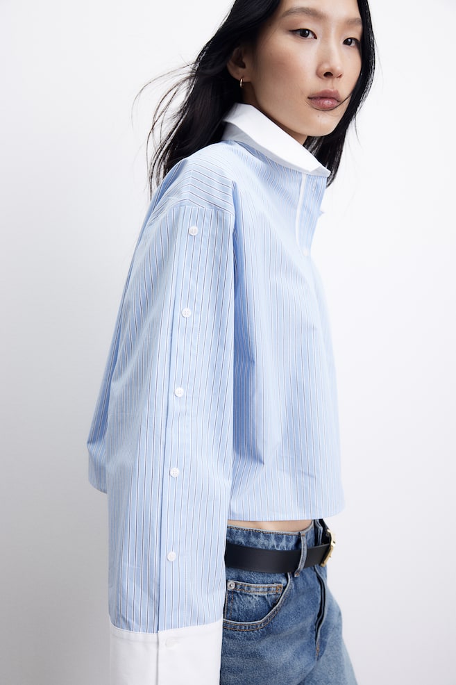 Chemise courte à boutons - Bleu clair/rayé - 1
