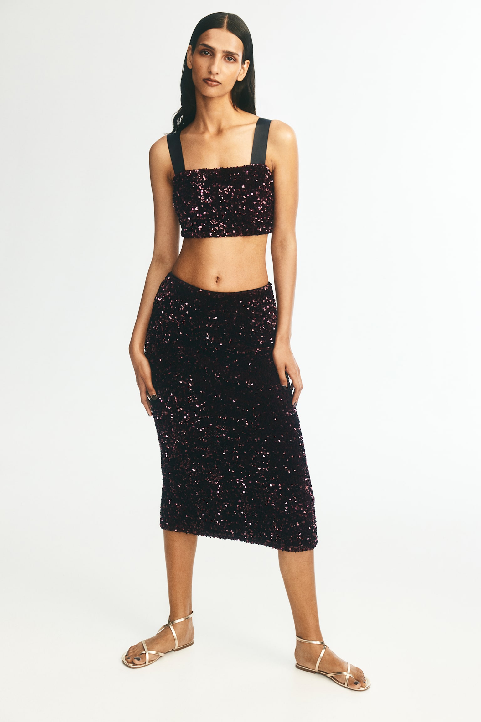 Sequined pencil skirt - Burgundy - 1