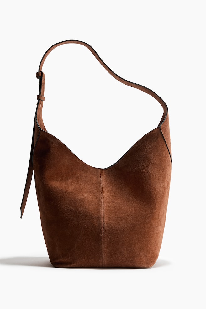 Sac porté épaule en cuir velours - Marron - 1