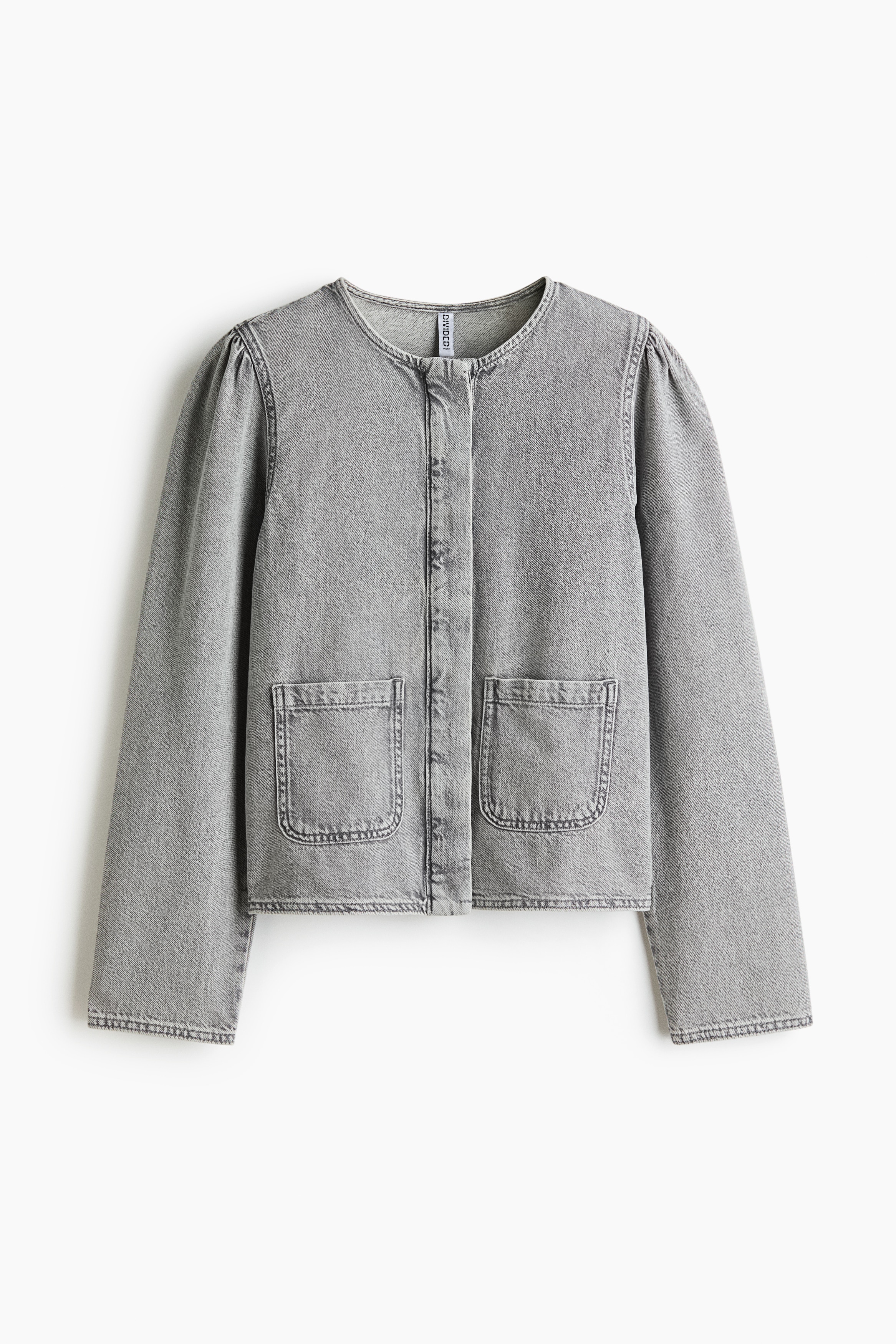 Denimjacke mit Puffärmeln - Ausgewaschenes Grau/Helles Denimblau