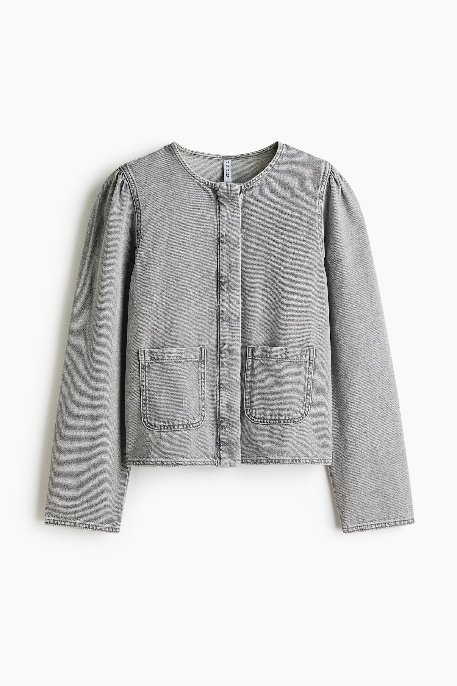 Puff-sleeved denim jacket - Washed grey/Light denim blue - 2