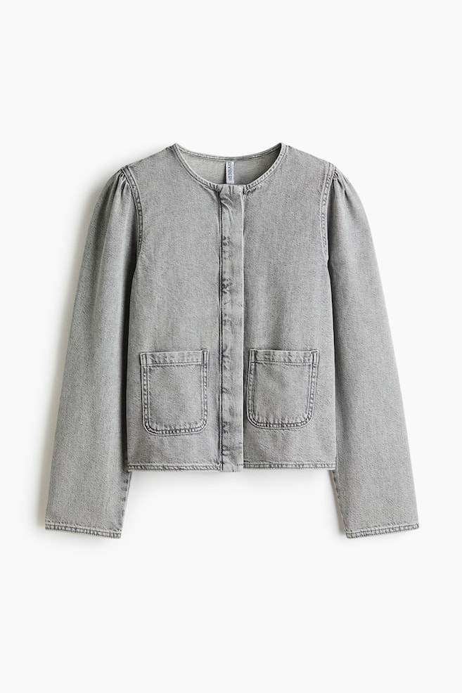 Denim jack met pofmouwen - Washed grijs/Licht denimblauw - 1