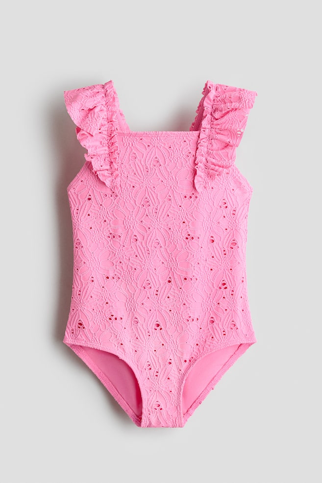 Frill-trimmed swimsuit - Pink/Cream - 1