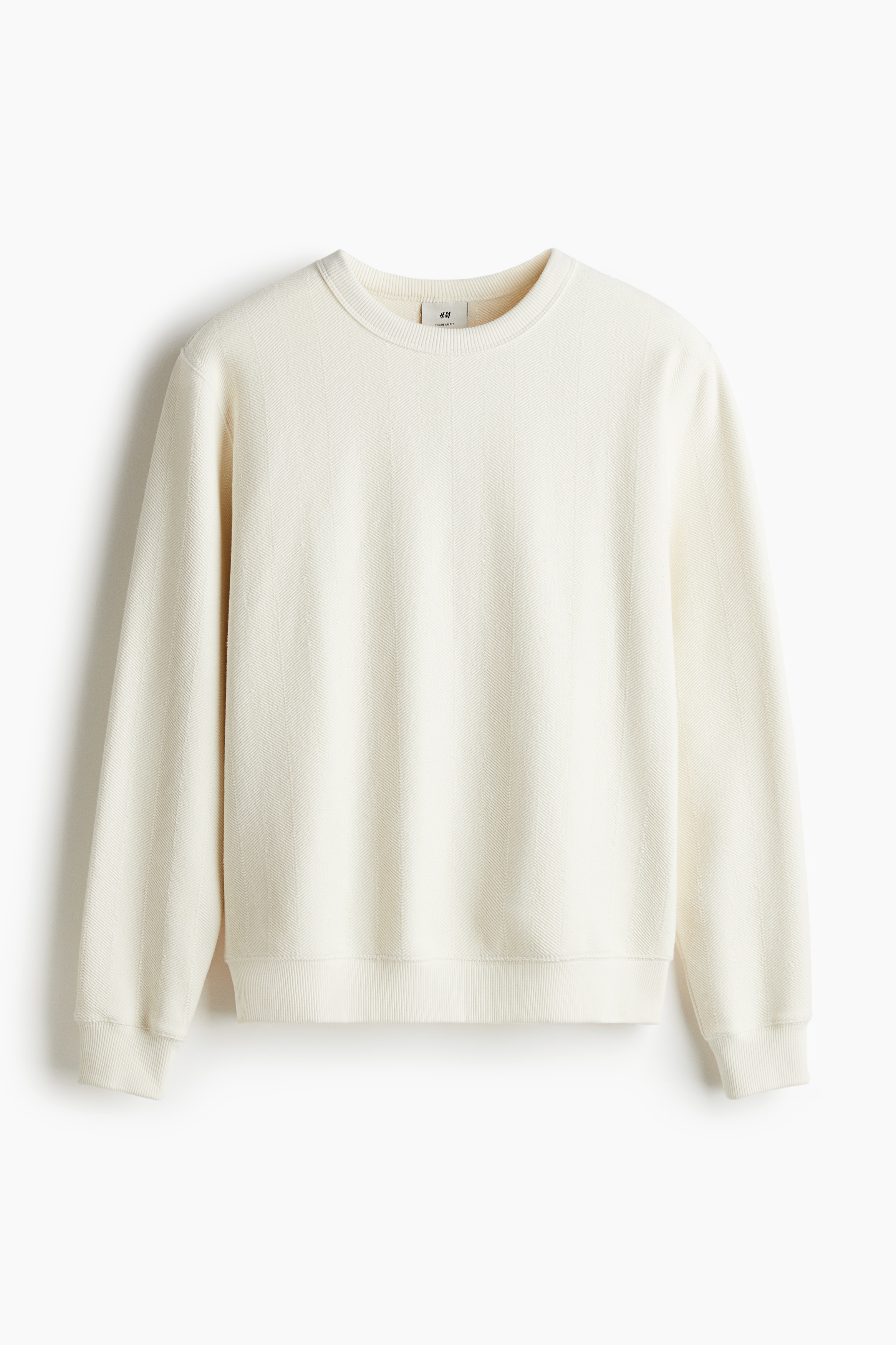Men - White Regular Fit Herringbone-patterned sweatshirt - Size: XXL  - H&M