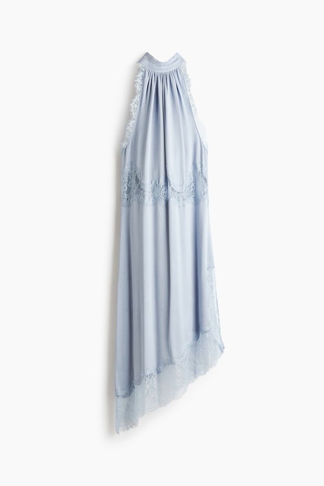 Lace-trimmed satin dress - Light dusty blue - 1