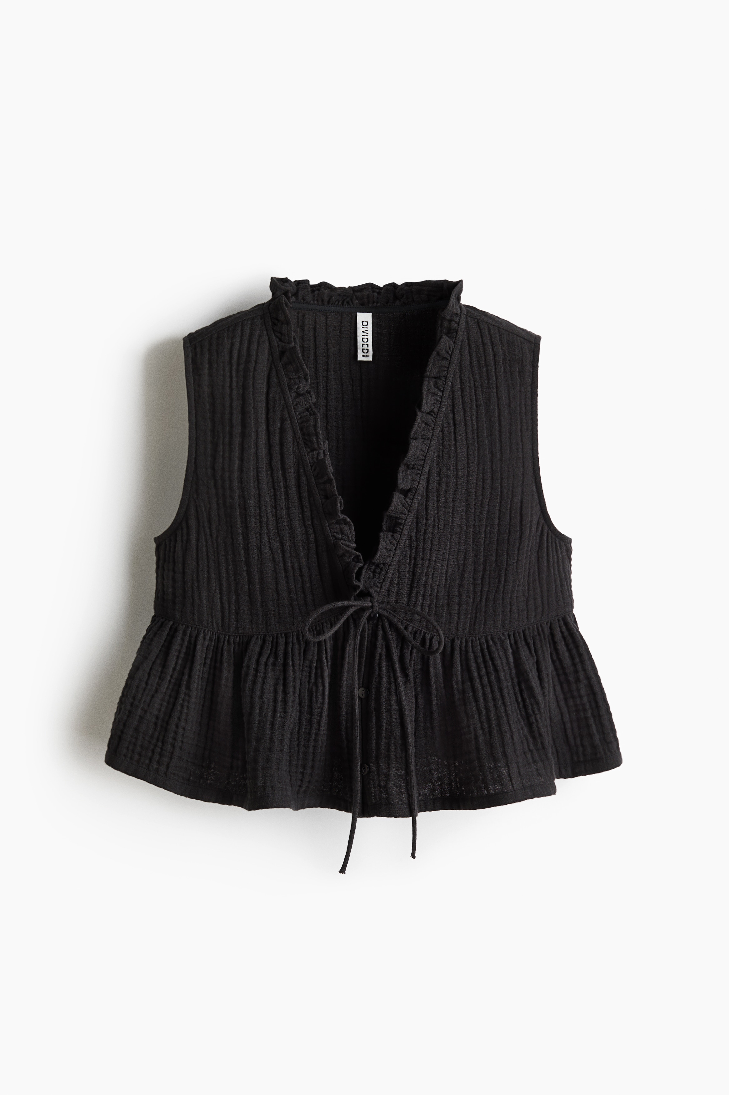 Frill-trimmed muslin top - Dark grey/White