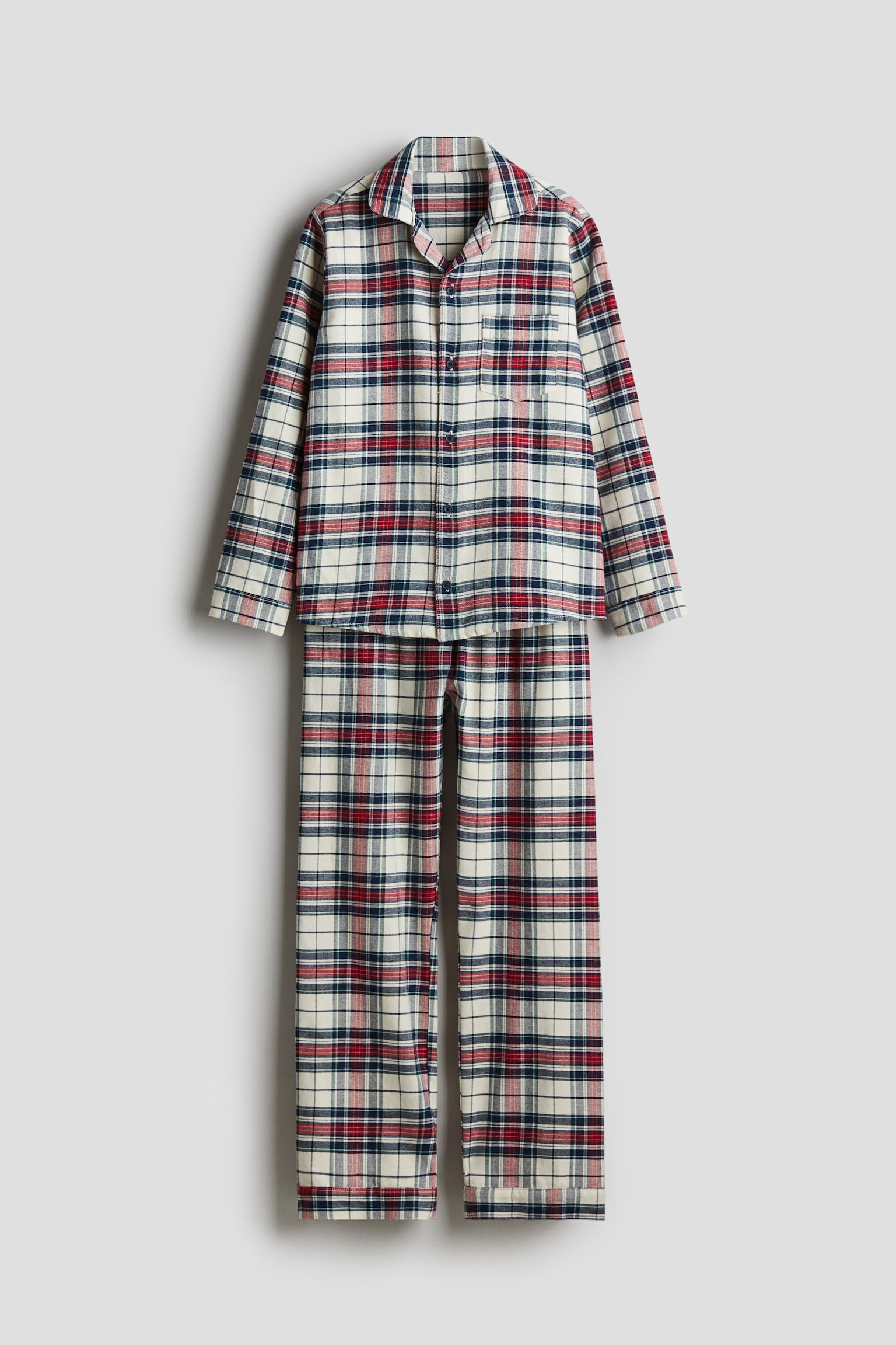 Cotton flannel pyjamas - White/Checked/Cream/Striped - 1