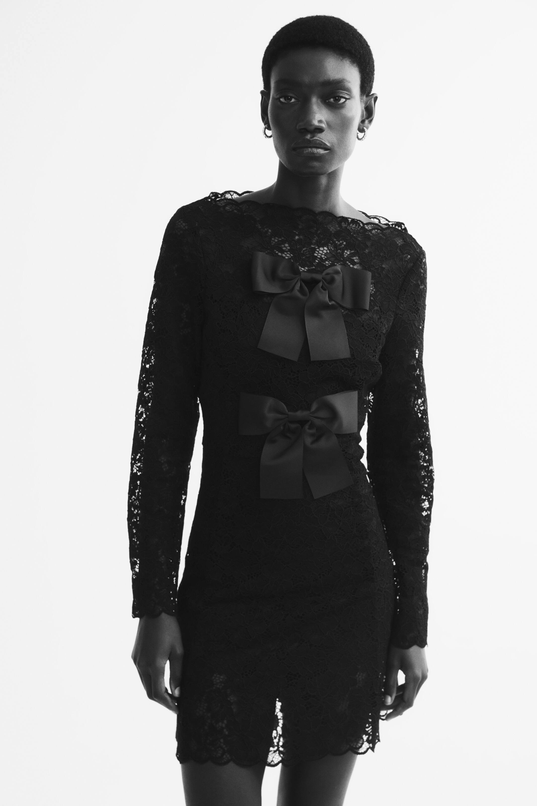 View larger image: Bow-detail lace dress - Black - Ladies | H&M 1