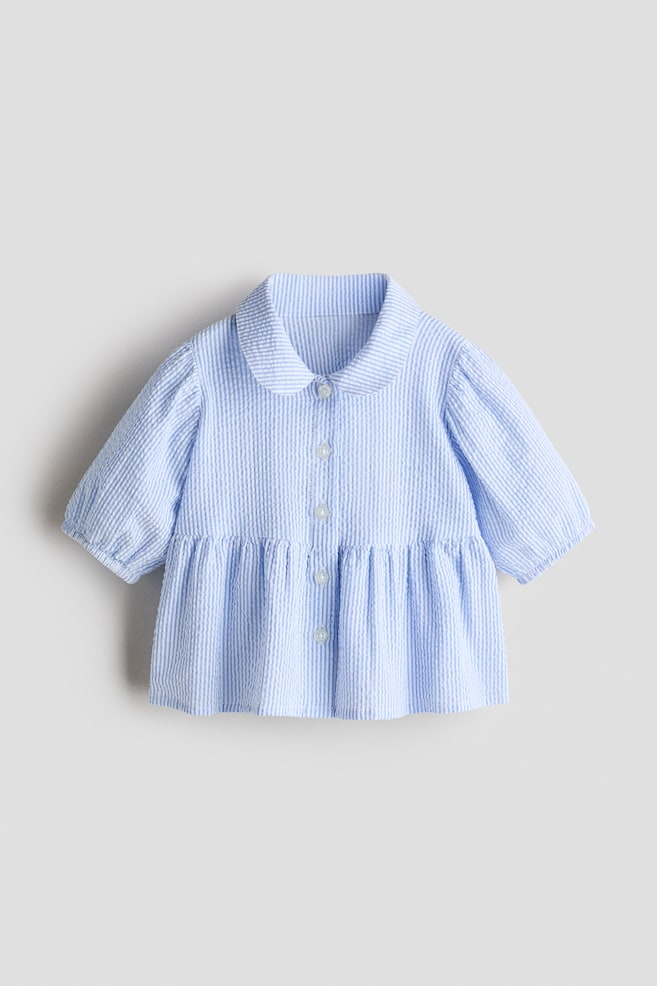 Blouse en coton plumetis - Bleu clair/rayé/Blanc - 1