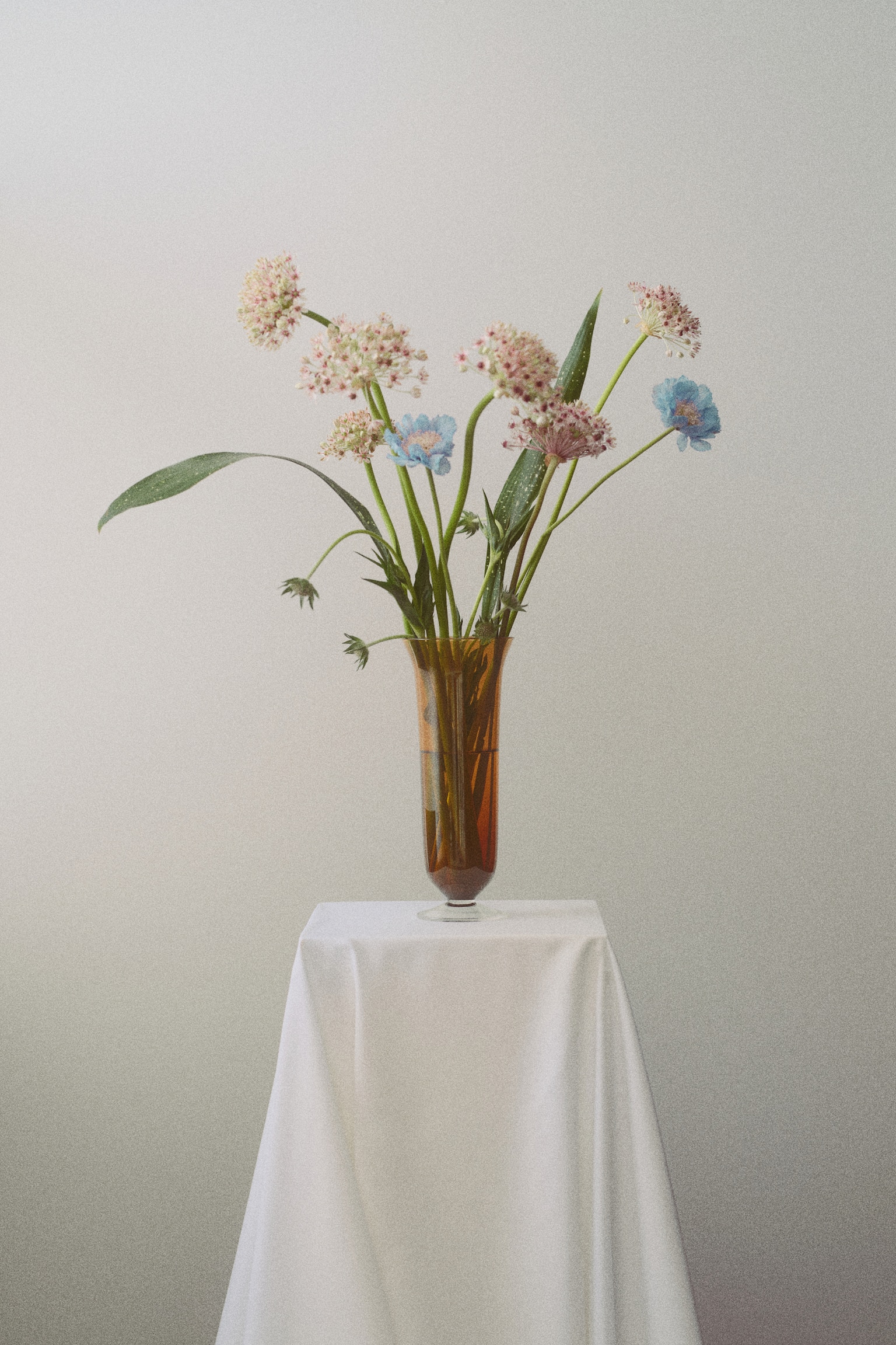 Tall footed glass vase - Amber-coloured/Transparent - 1