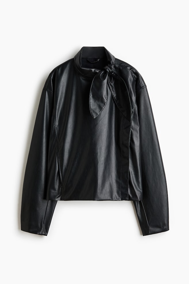 Coated scarf-collar jacket - Black - 1