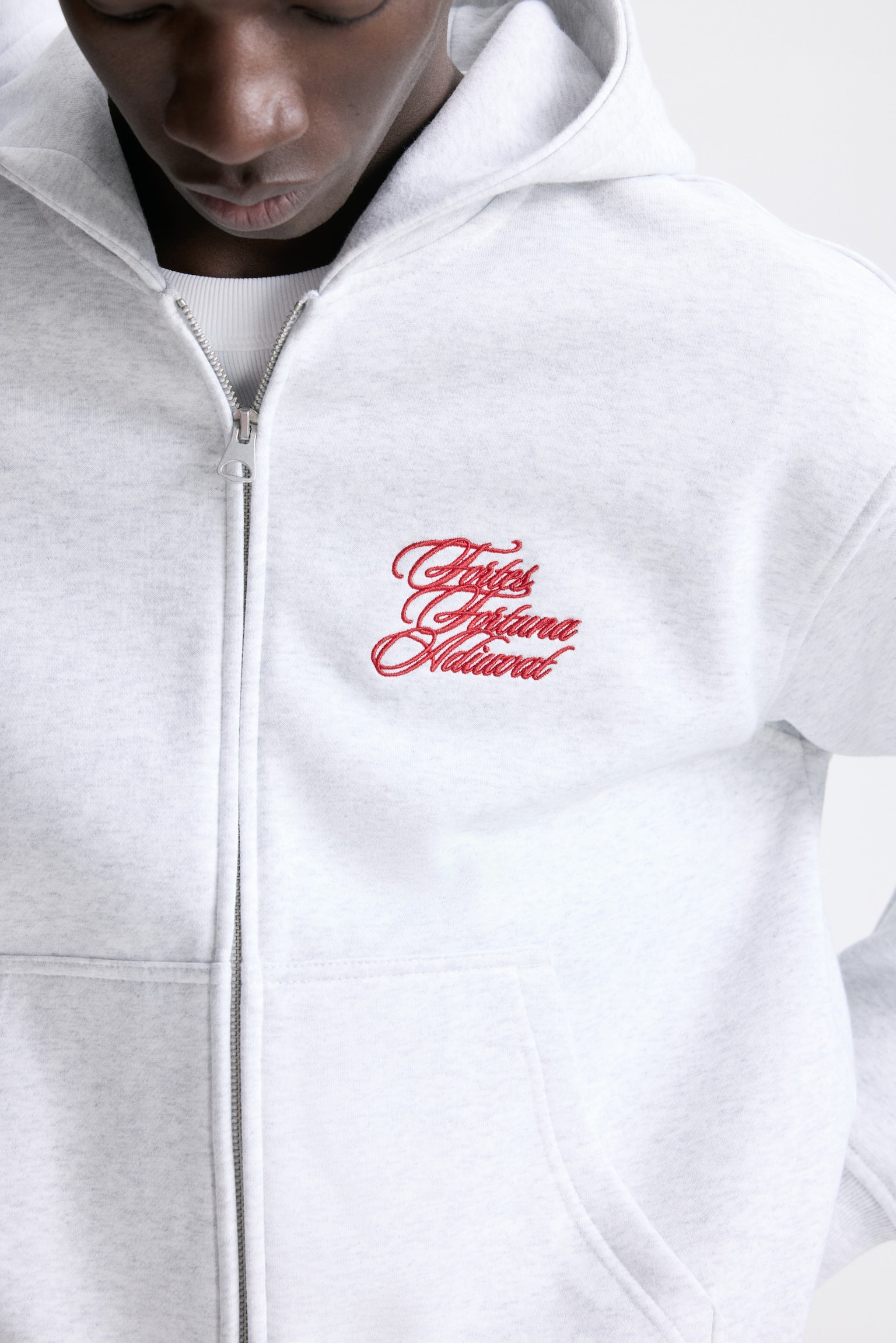 Rozpinana pudełkowa bluza z kapturem Loose Fit - Szary melanż/Fortes Fortuna/Light blue/Not for Ceremony/Bright green/Golden - 5