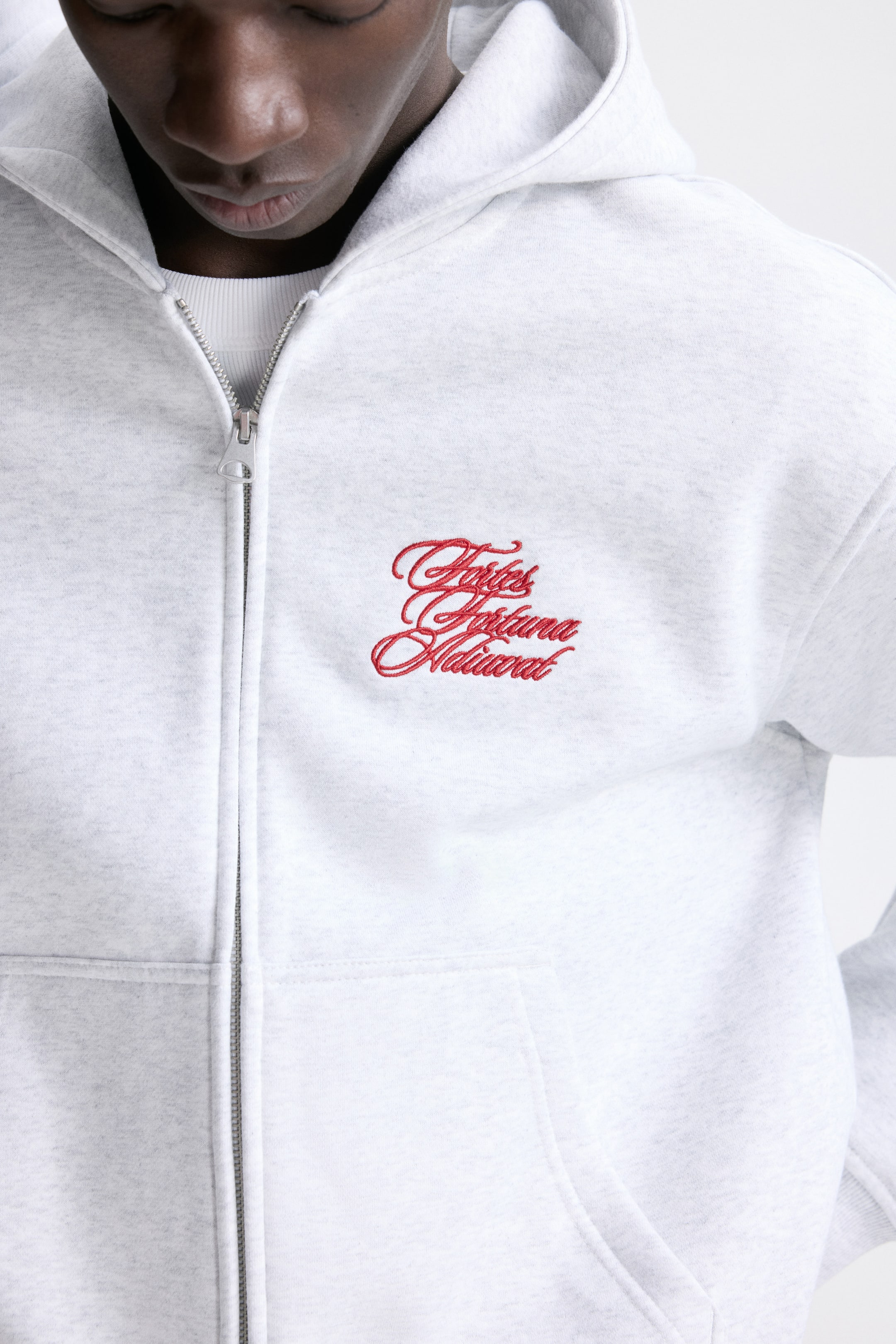 View larger image: Loose-Fit Boxy Hooded Jacket - Gray melange/Fortes Fortuna - Men | H&M US 3