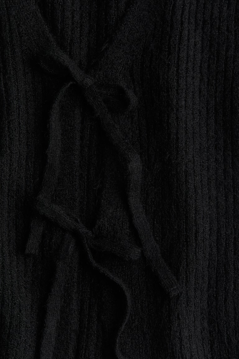 Tie Detail Rib Knit Top Black Ladies H M US