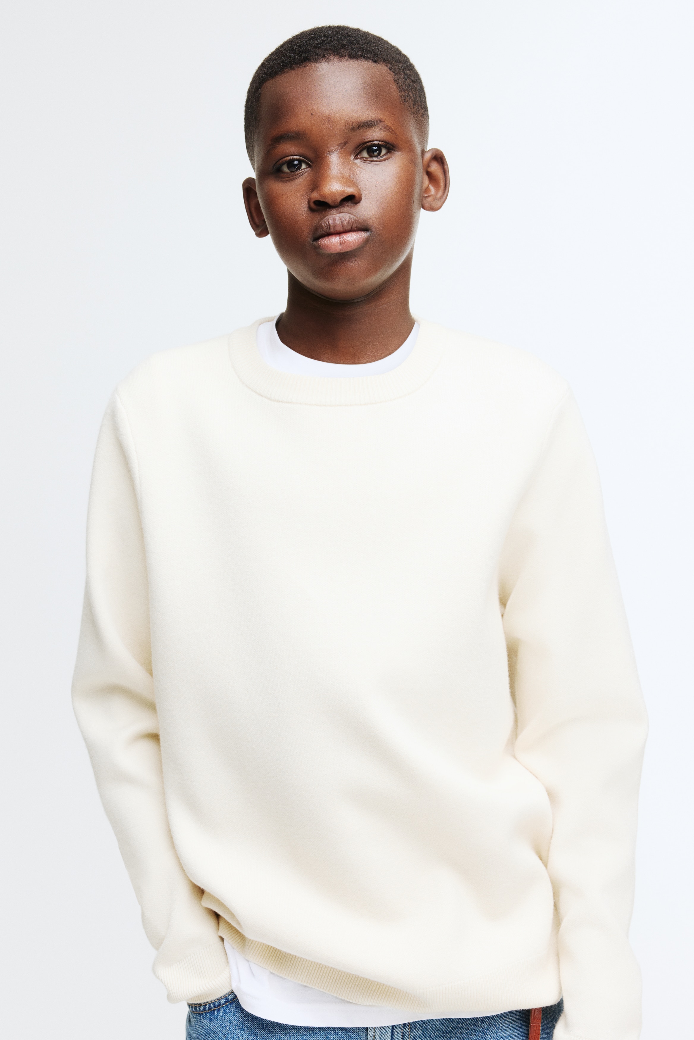 精織套衫 - 淺米色/藍色